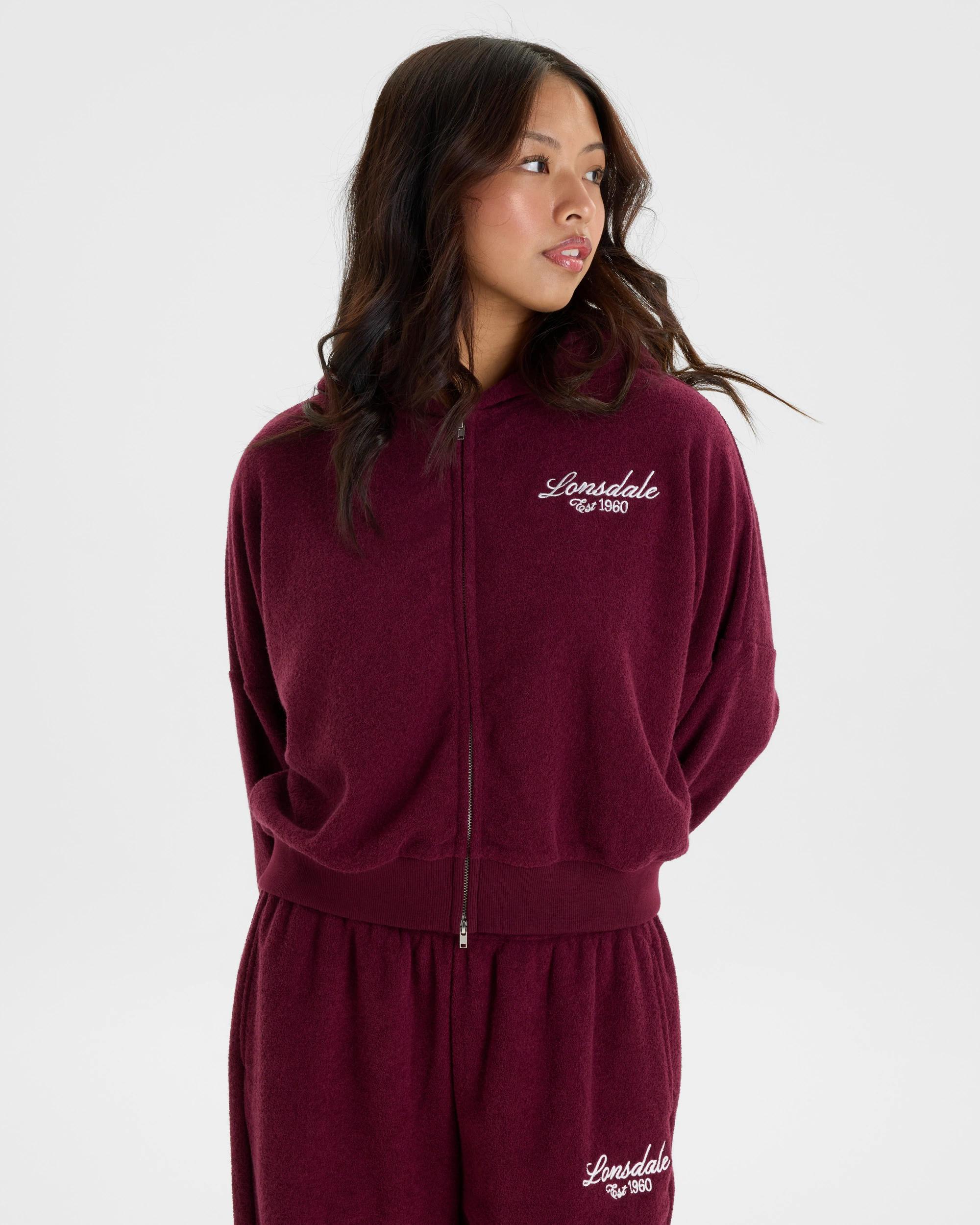 2 Lonsdale London Bouclé Boxy Zip Thru Sweat DARK BERRY, 2 of 6