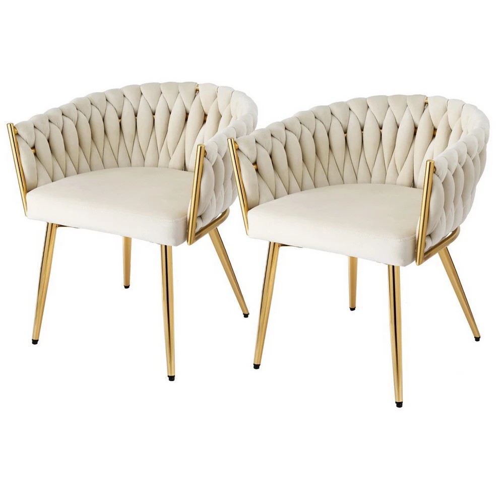 1 1 Set of 2 Artiss Dining Chairs Velvet Armchair - Beige, 1 of 6