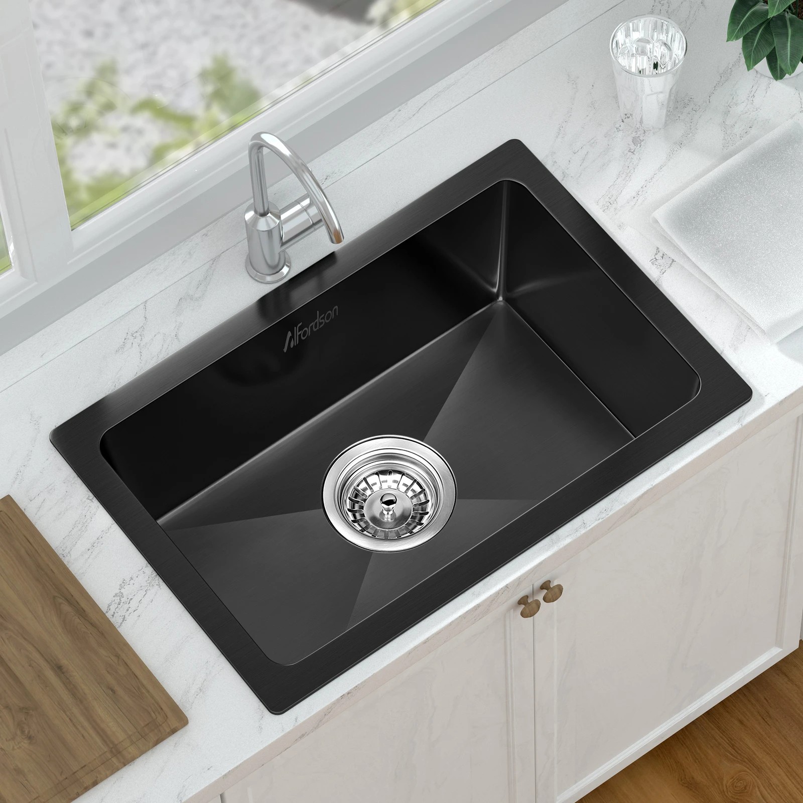 3 Alfordson Kitchen Sink 45x30cm Stainless Steel Basin Single Bowl - Black, 3 of 9