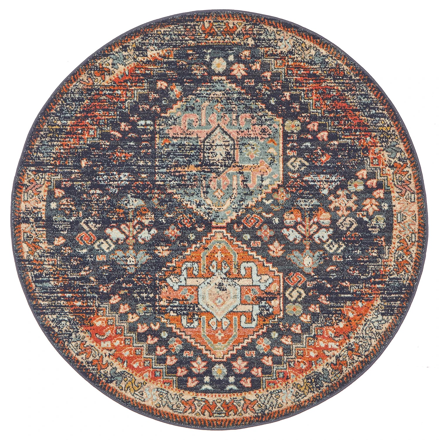 2 Common Ground Rugs Eterna 854 150x150cm - Small Round Power Loomed Pet Friendly Rug - Blue, 2 of 9