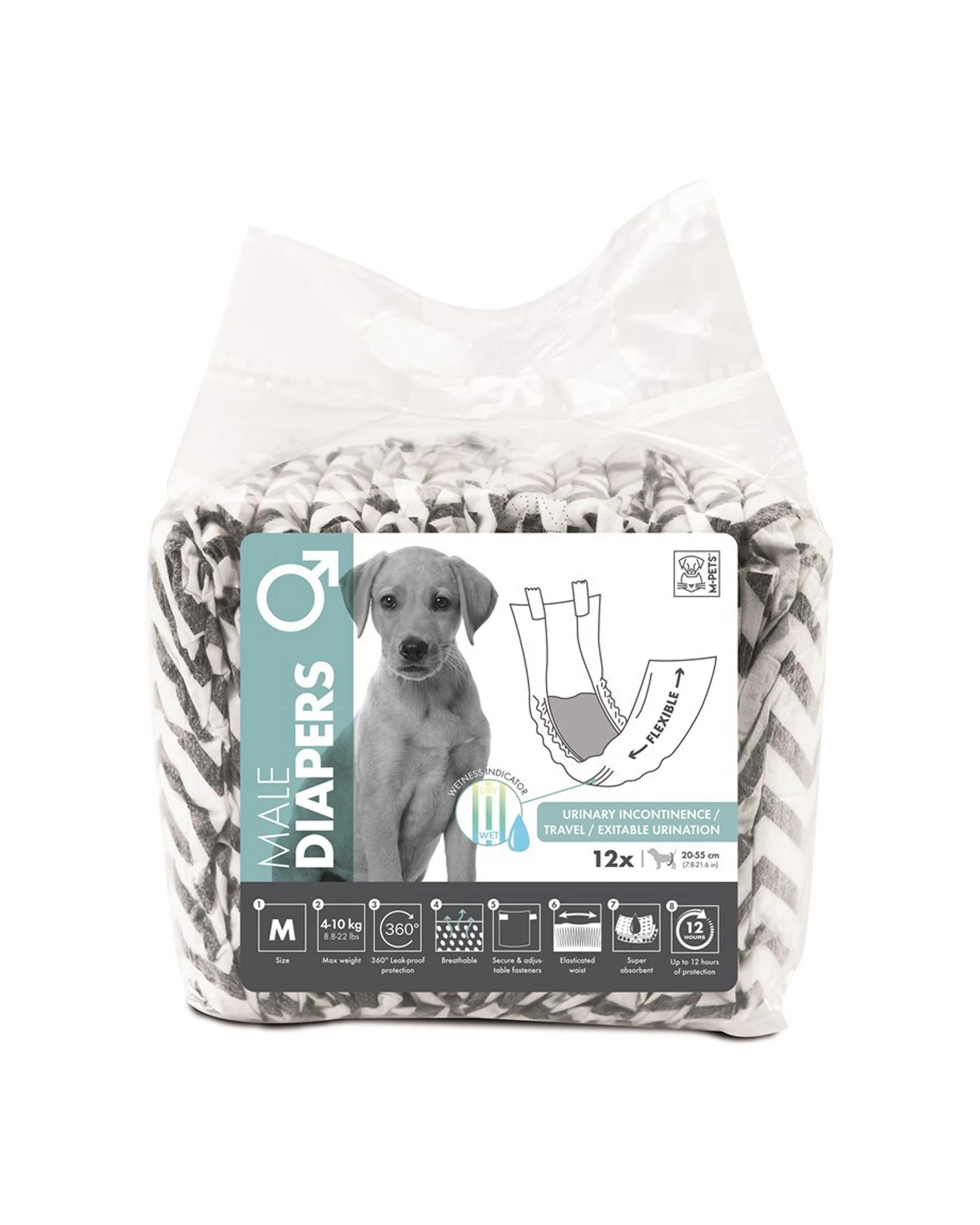 3 M-pets 12pc Male Dog Puppy Pet Diapers Breathable Medium With Witness Indicator
 - White, 3 of 3