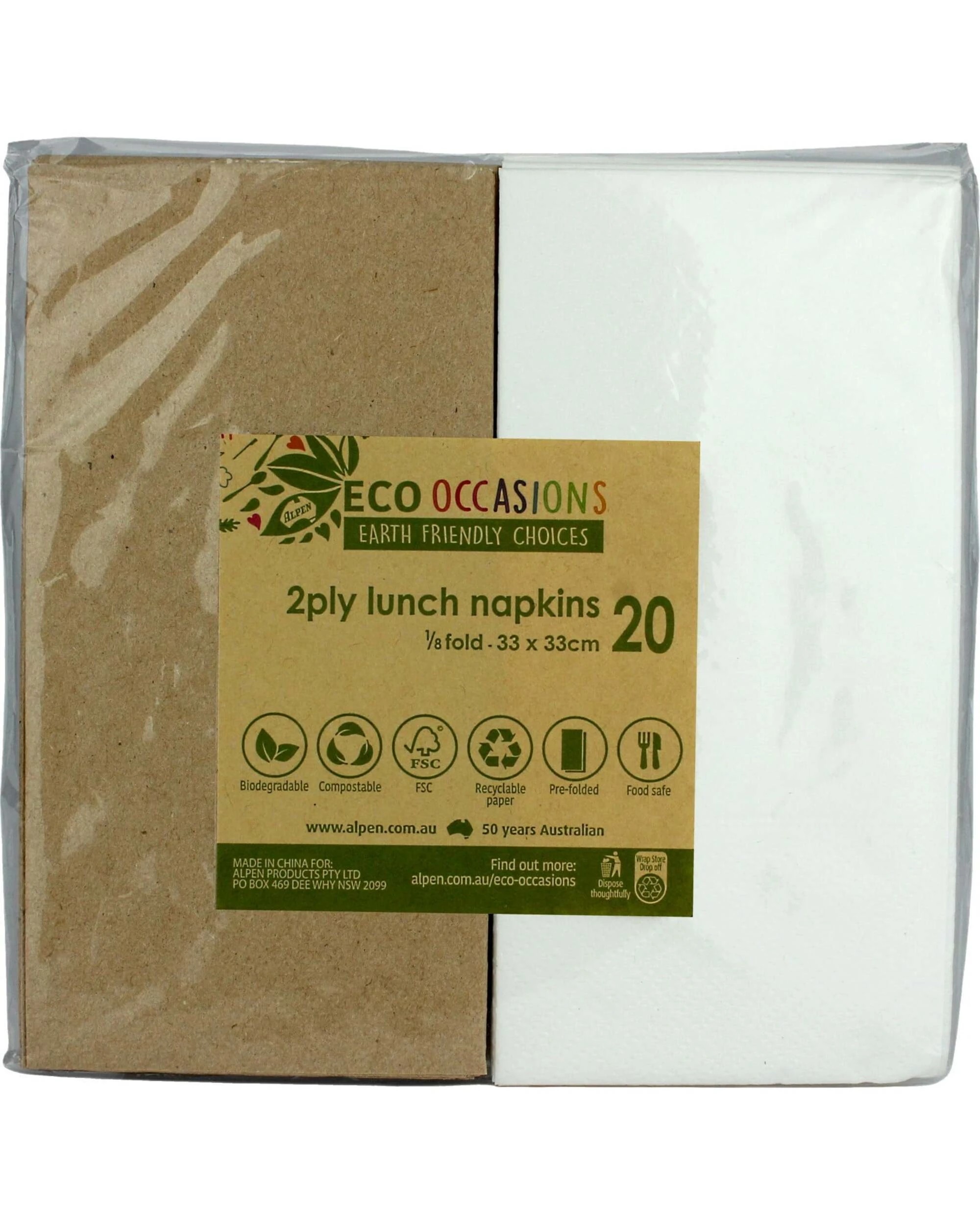 2 Alpen White and Eco Brown Napkins 1/8 GT Fold Pack of 20 - White, 2 of 2