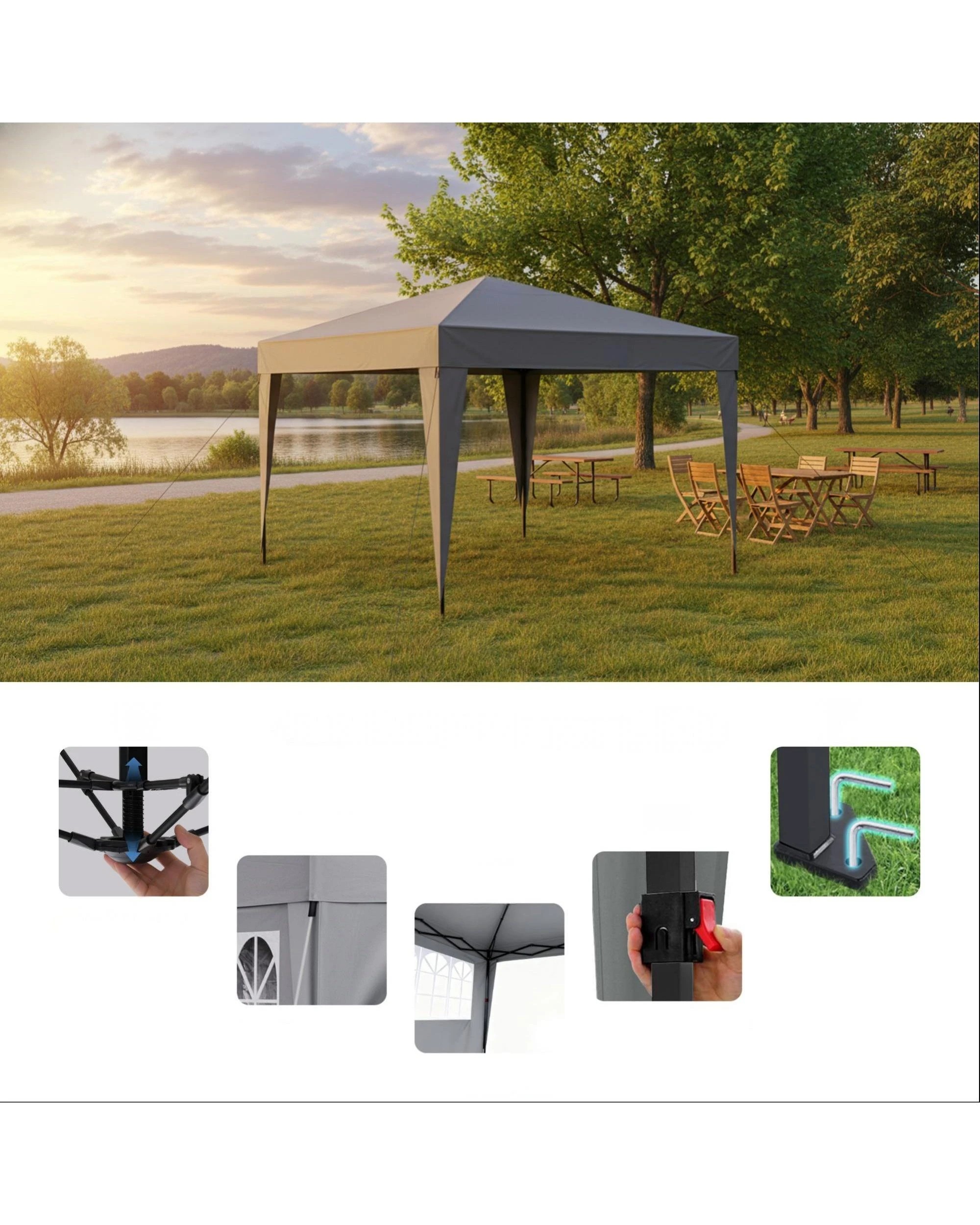3 Advwin Gazebo Marquee 3x3m Folding Pop-up Canopy with Sidewalls - Gray, 3 of 8