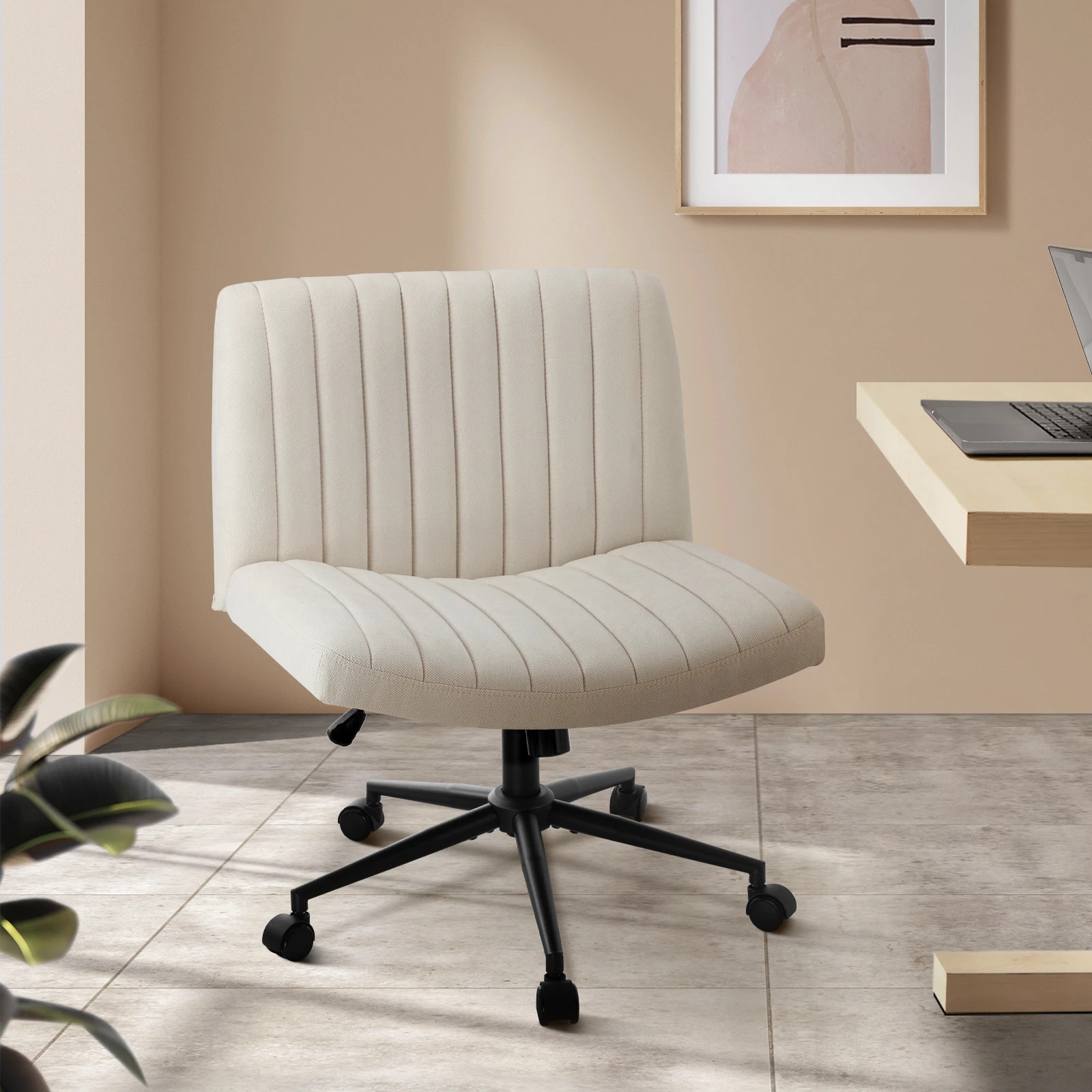 2 Oikiture Armless Office Desk Chair Linen
 - Beige, 2 of 10