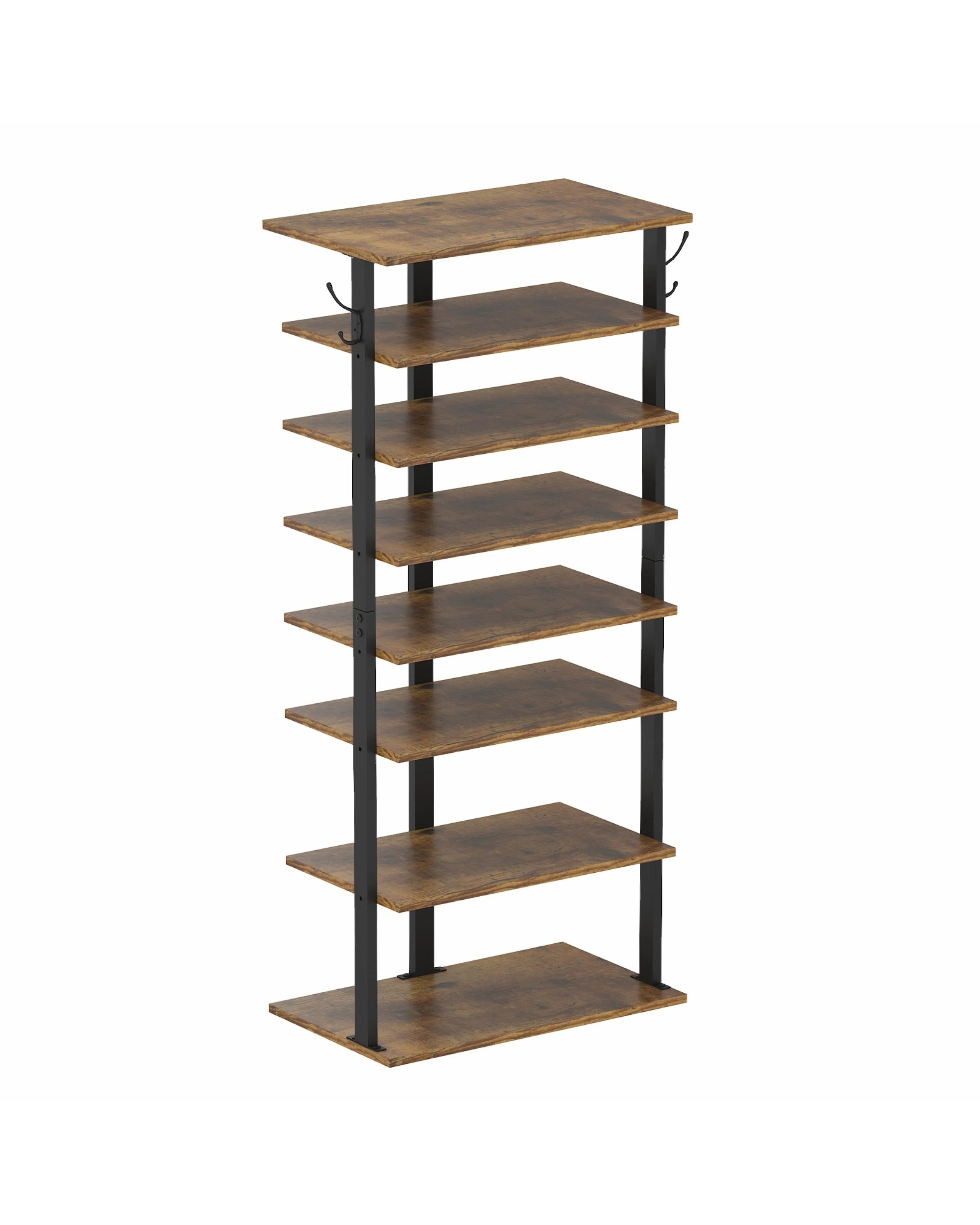1 Advwin 8 Tier Vertical Shoe Rack Shoe Storage Organiser Narrow Shoe Tower, Rustic Brown, 1 of 10