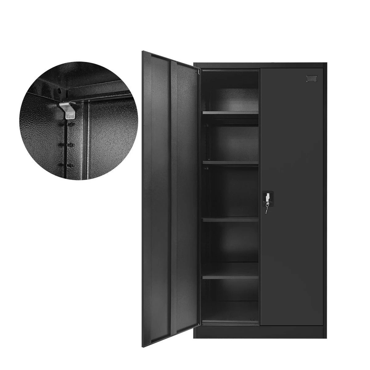 1 Ausway 185cm Steel Filing Cabinet Office Lockable Storage 2 Door 4 Shelves, 1 of 4