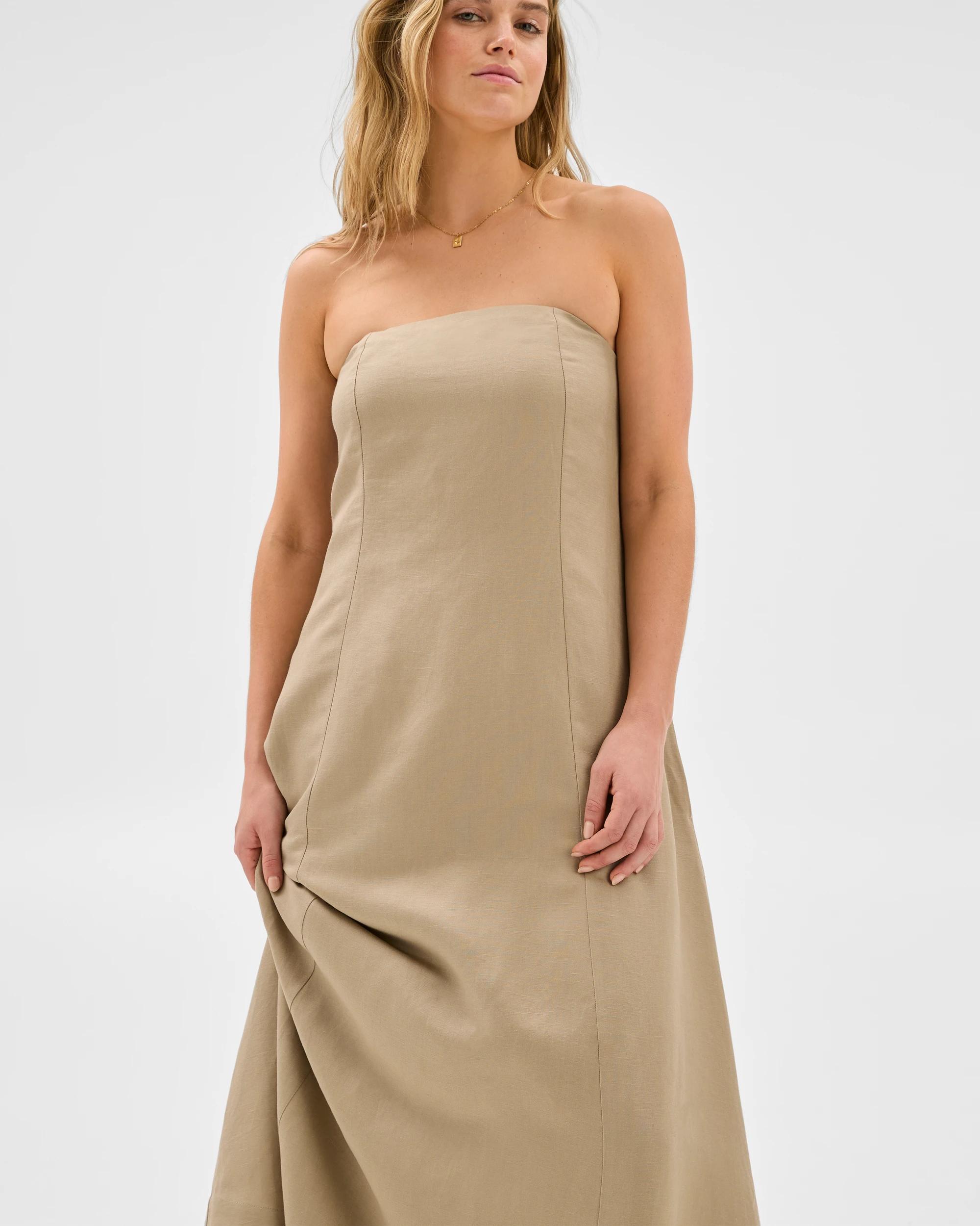 7 Lily Loves European Linen Blend Strapless Maxi Dress DRIFTWOOD, 7 of 7