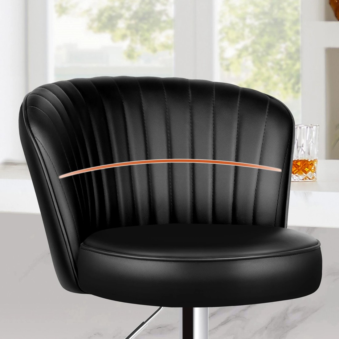 3 Alfordson 2x Bar Stools Gas Lift Leather Bar Chairs Kitchen Swivel Dylan - Black, 3 of 9