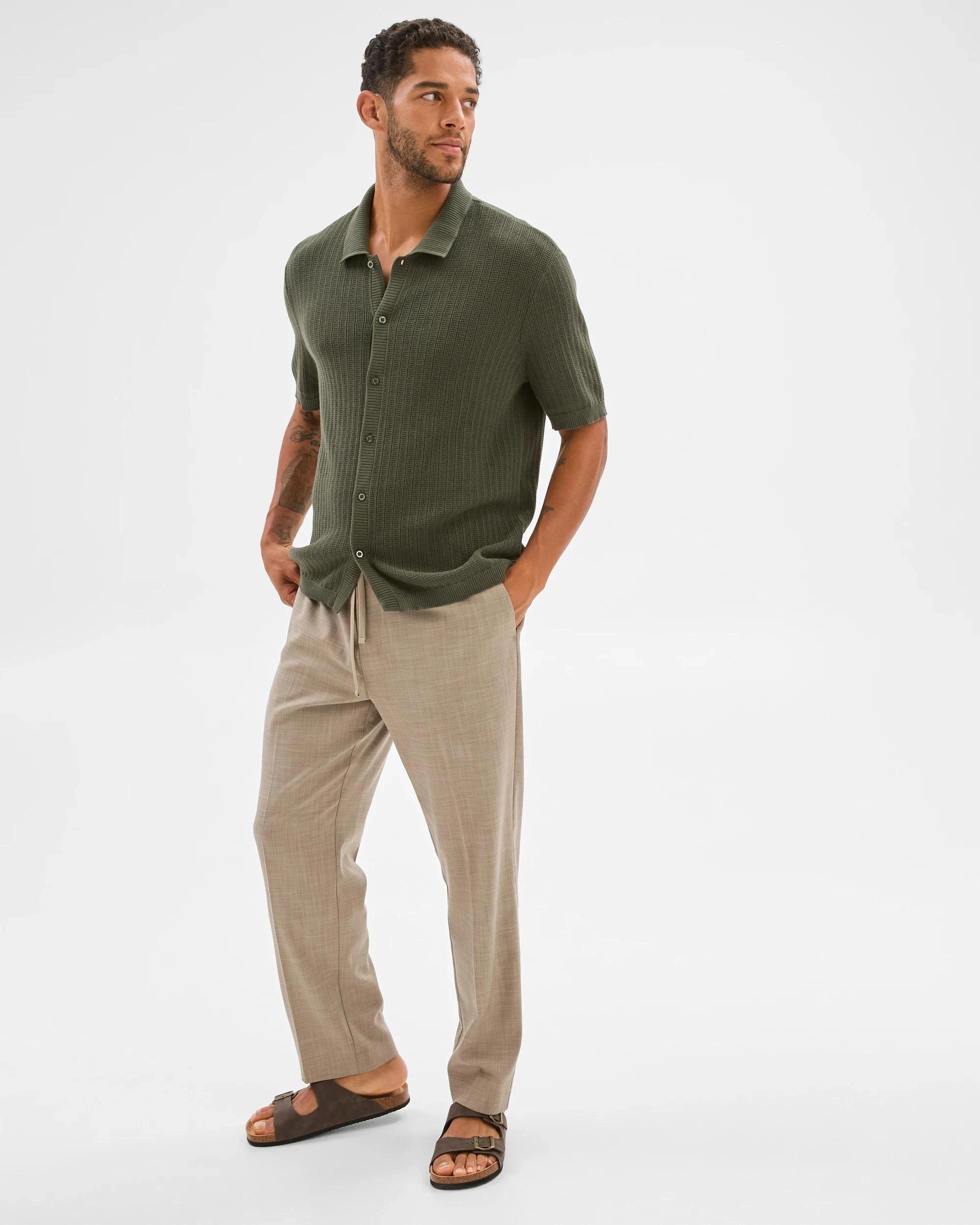 5 Australian Cotton Textured Stripe Knit Shirt - Preview KHAKI, 5 of 6