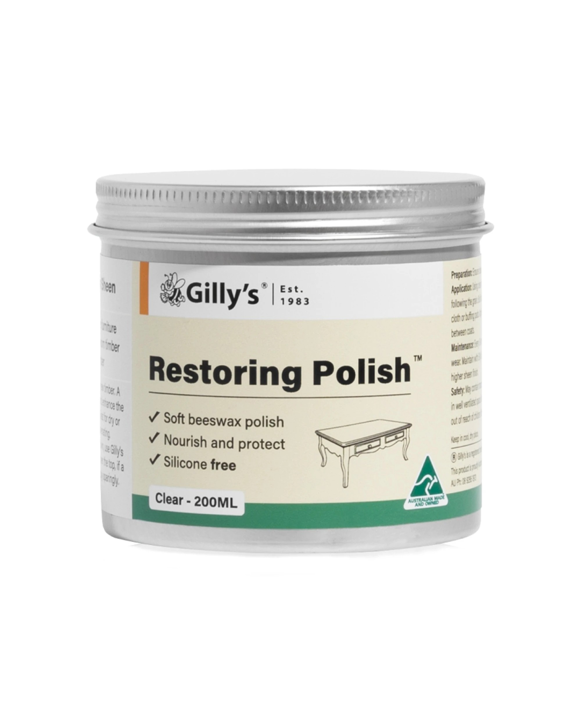 1 Gillys Restoring Polish 200ml For Timber and Leather Surfaces - Clear, 1 of 1