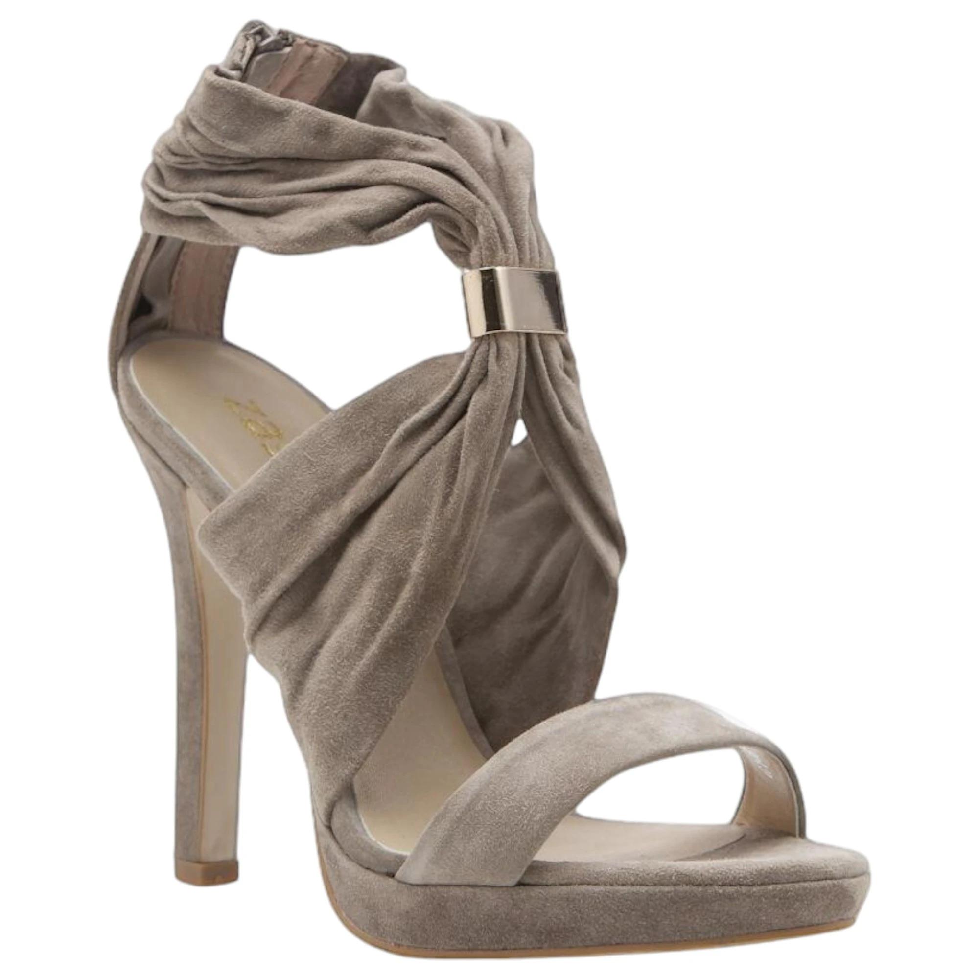 1 Zasel Peta Ladies Womens Suede Leather High Heels Open Toe Dress Shoes BEIGE, 1 of 3