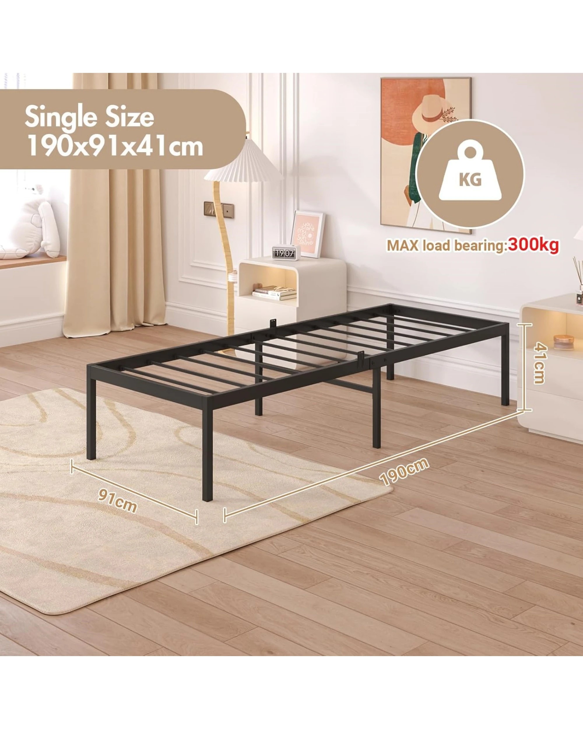 3 Advwin Single Metal Bed Frame Black, 3 of 8