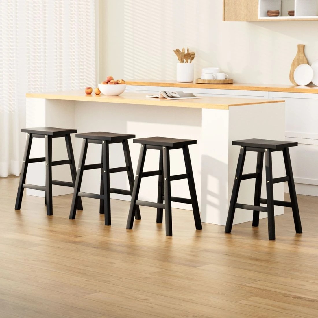3 Artiss 4x Bar Stools Kitchen Chairs Wooden - Black, 3 of 5