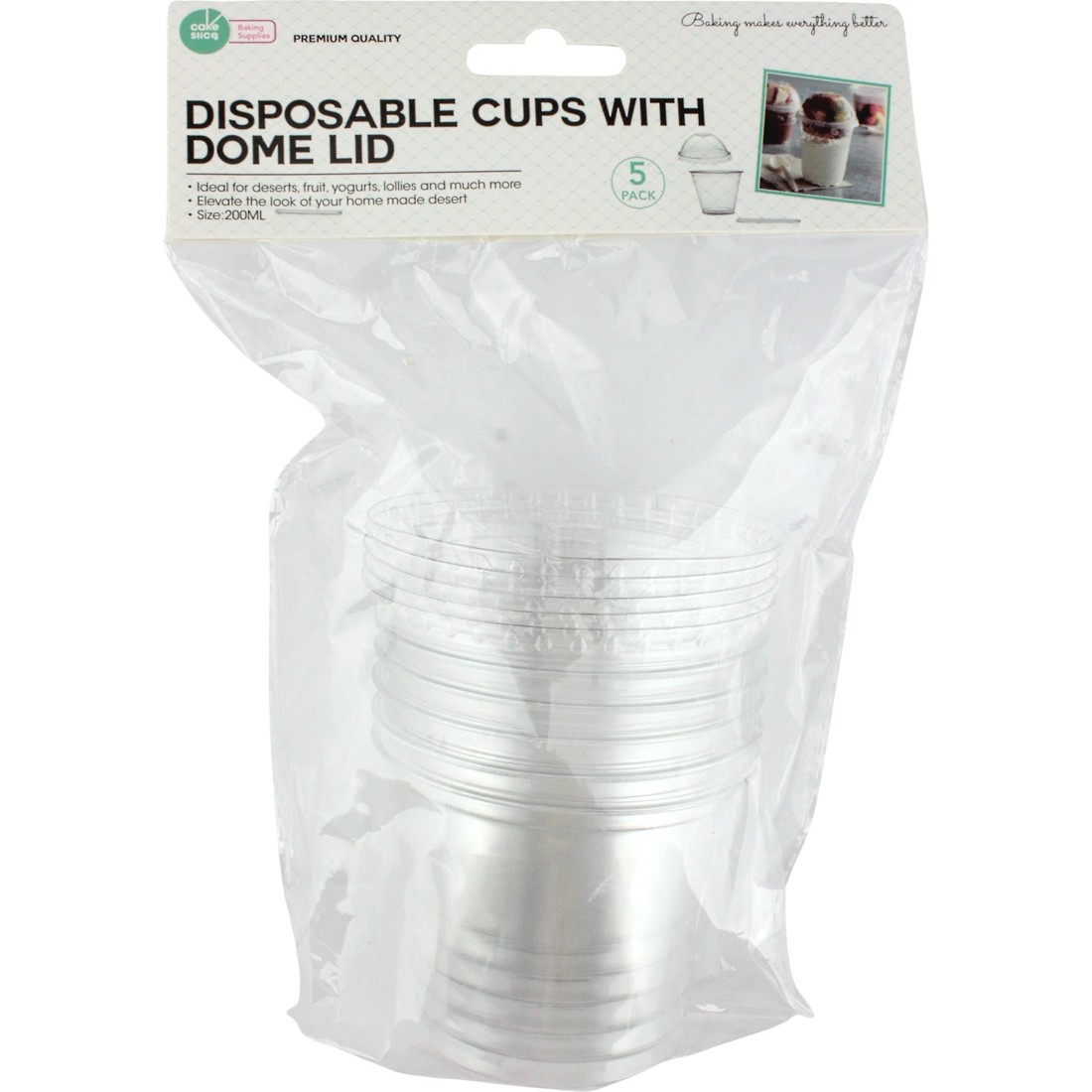 3 Durmaz Clear Snack Cups With Dome Lids 200ml Pack of 5, 3 of 3