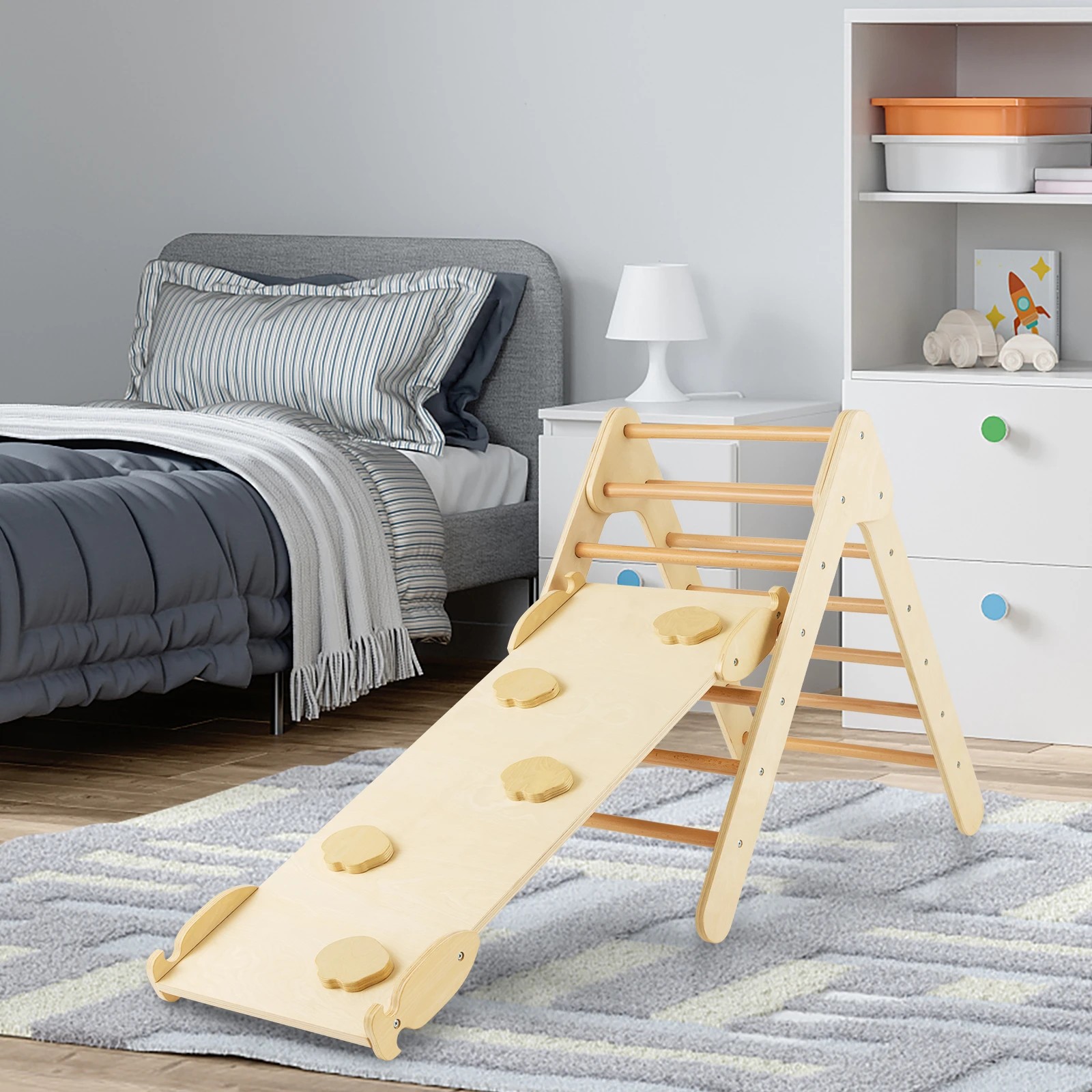 2 Costway Climb Playset Wood Climbing Frmae Slide Set, 2 of 4