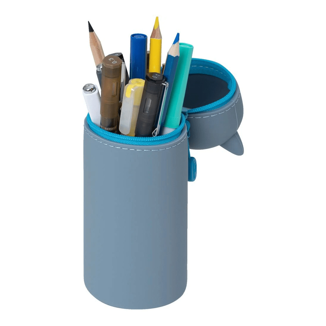 3 PuniLabo Single Zip Stand Up Silicone Pencil Case Grey Cat, 3 of 4