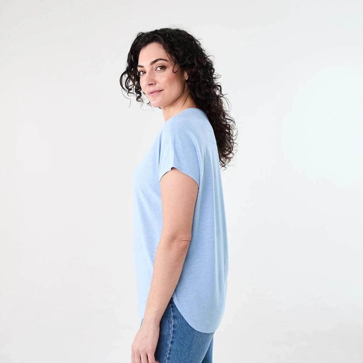 2 Short Sleeve Linen Blend Extended Sleeve Top Bruni Blue, 2 of 6
