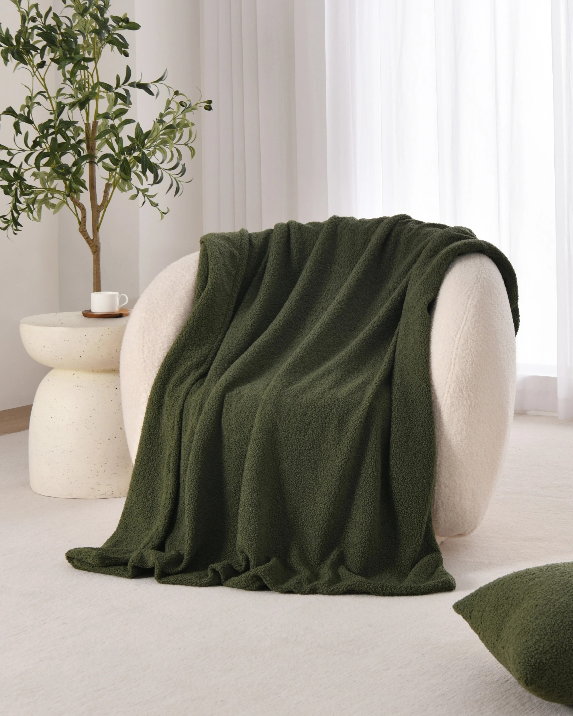 1 Dreamaker Otis Teddy Fleece Double-Sided Throw 130x160cm - Moss Green, 1 of 6