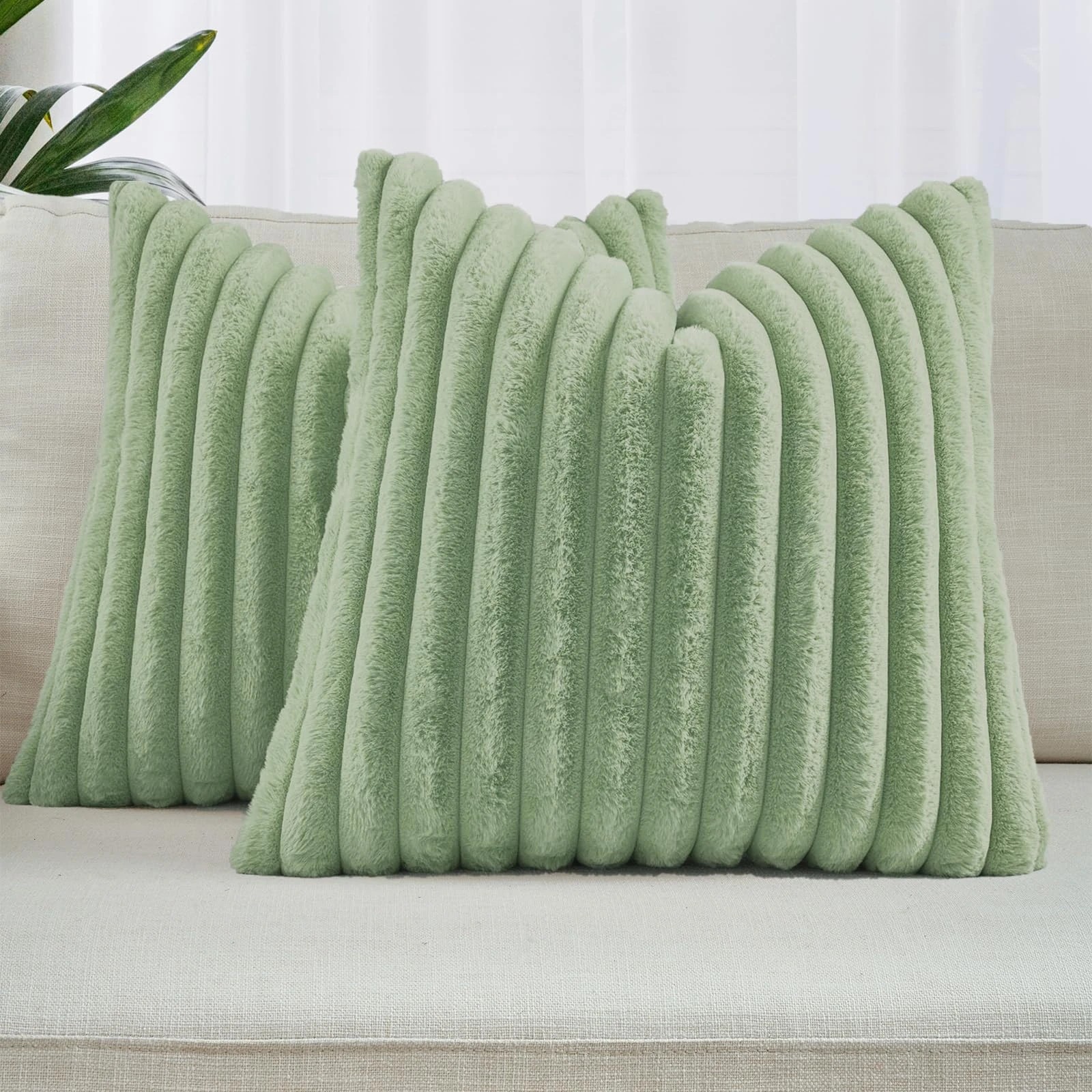 1 Gioia Casa 2-Pack Faux Fur Cushion Covers Soft 45x45cm - Sage, 1 of 3