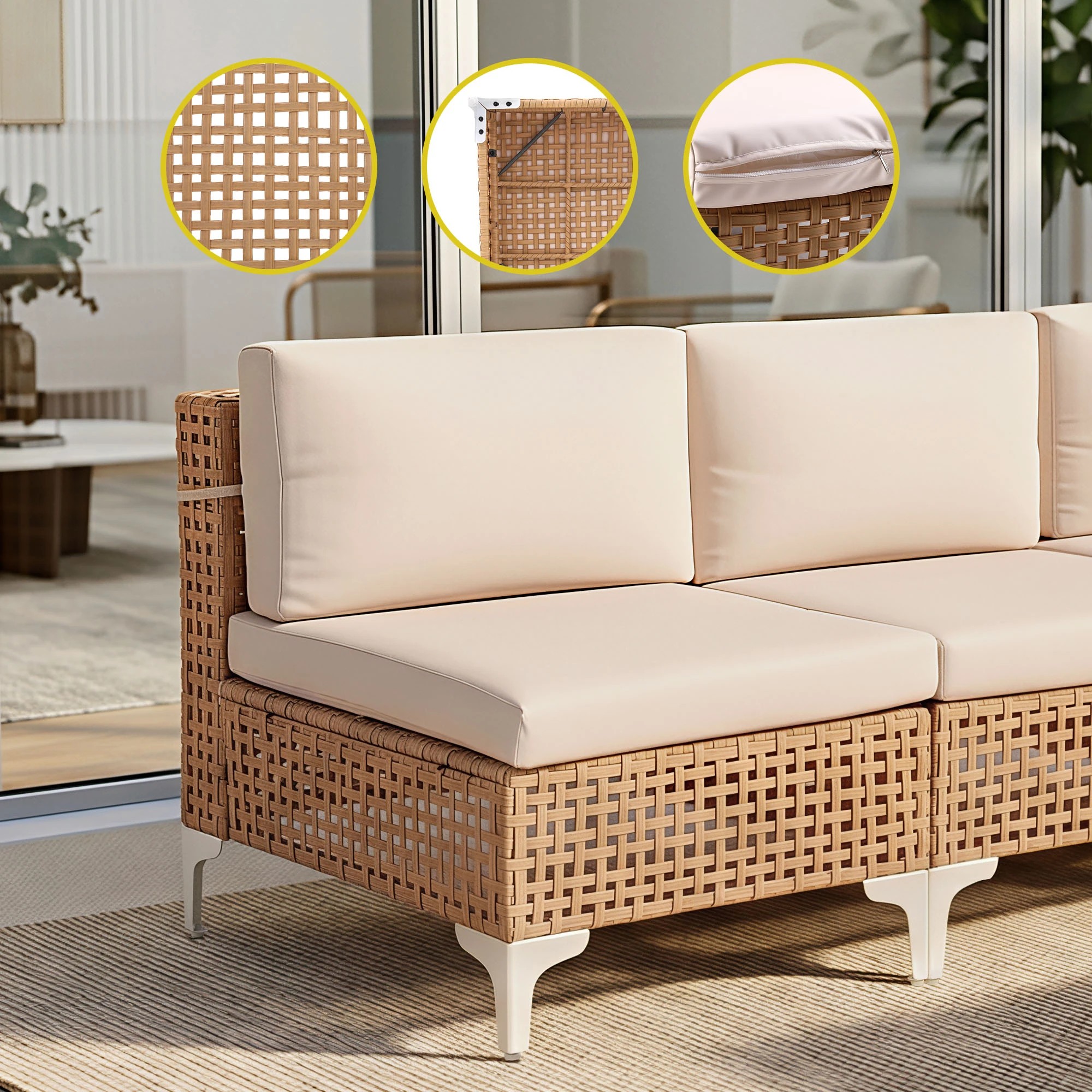5 Gardeon 6 Seater Outdoor Sofa Set 7PCS Table Chair Set Garden Rattan Patio Furniture - Beige, 5 of 7