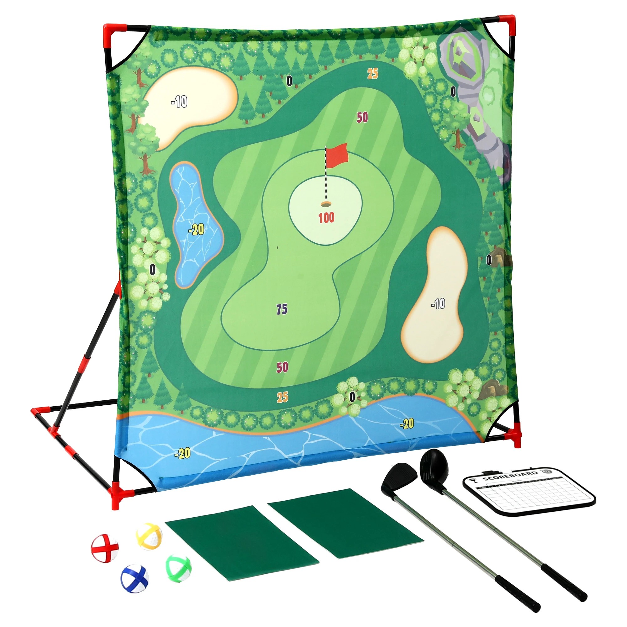 1 Keezi Kids Golf Play Set Chipping Game, 24 Sticky Balls, Adjustable Club & 2 Hitting Mats - Green, 1 of 9