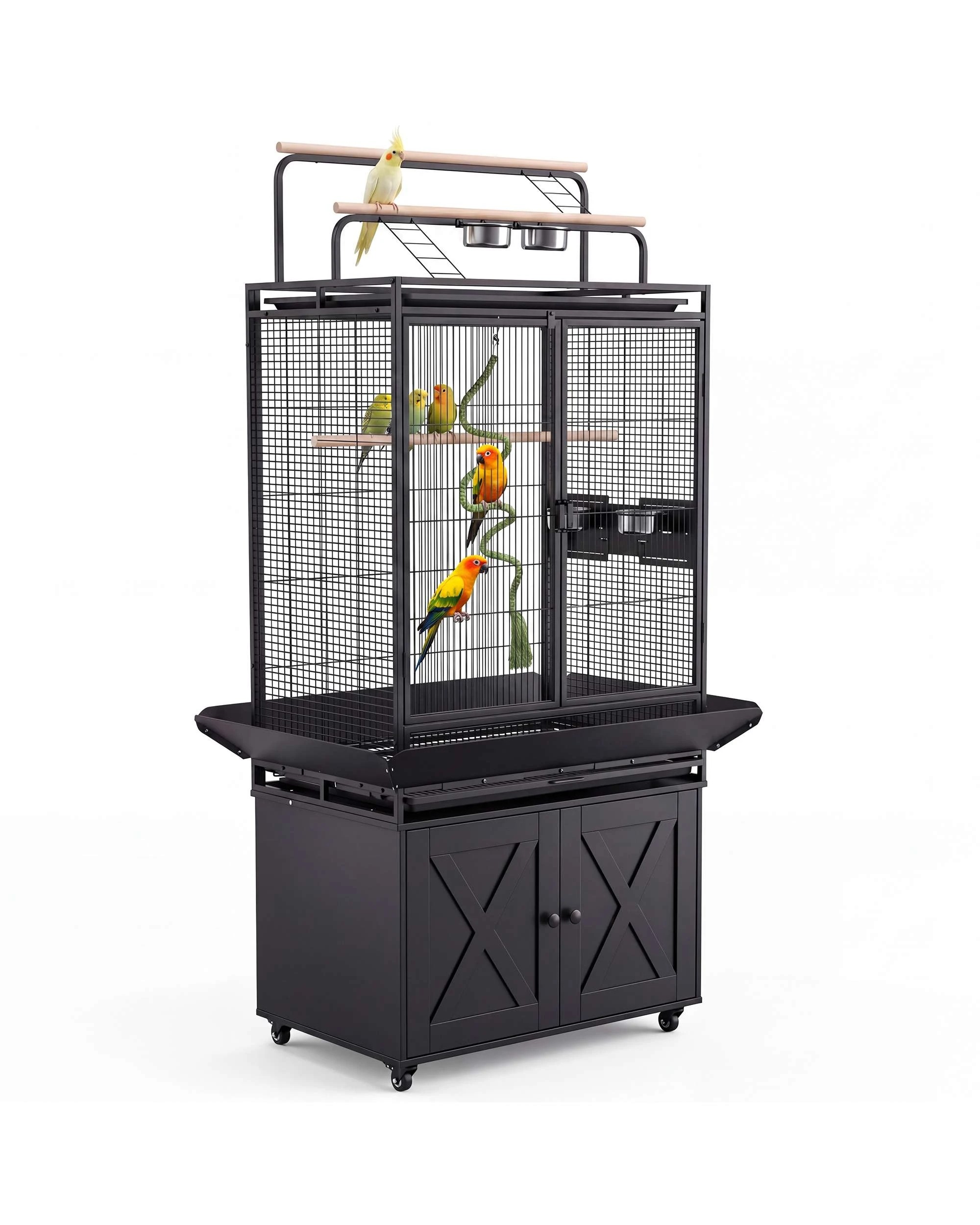 1 Advwin 176cm Extra Large Bird Cage with Play Top & Storage Cabinet, 1 of 10