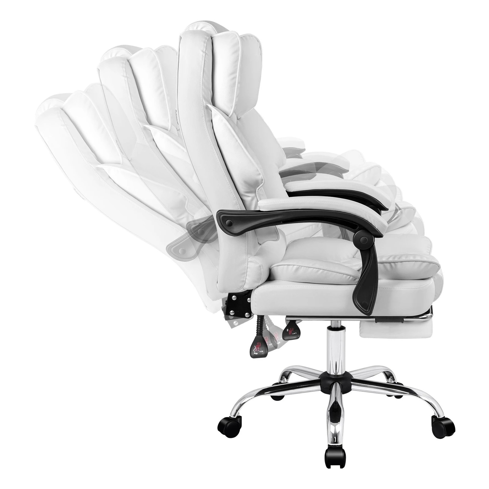7 Alfordson Office Chair Gaming Executive Computer PU Leather Seat Recliner - White, 7 of 10