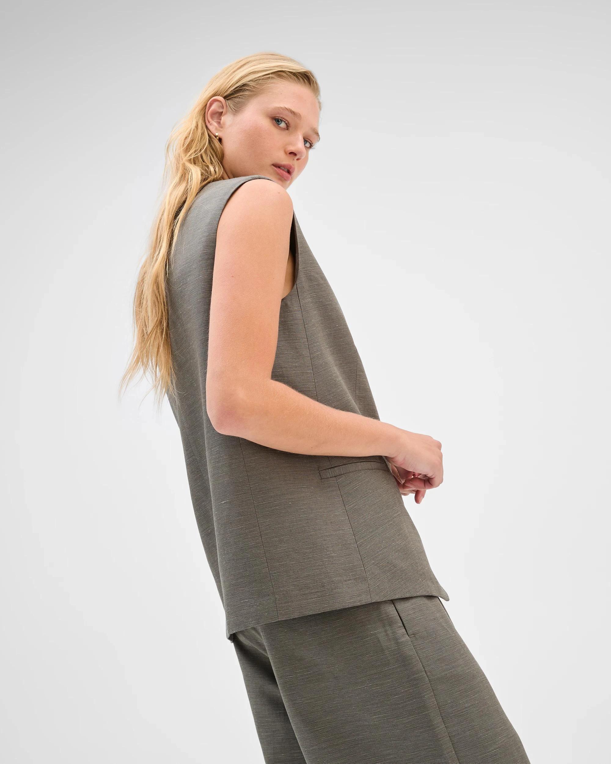5 Preview Lyocell Linen Blend Sleeveless Jacket GREY MELANGE, 5 of 7