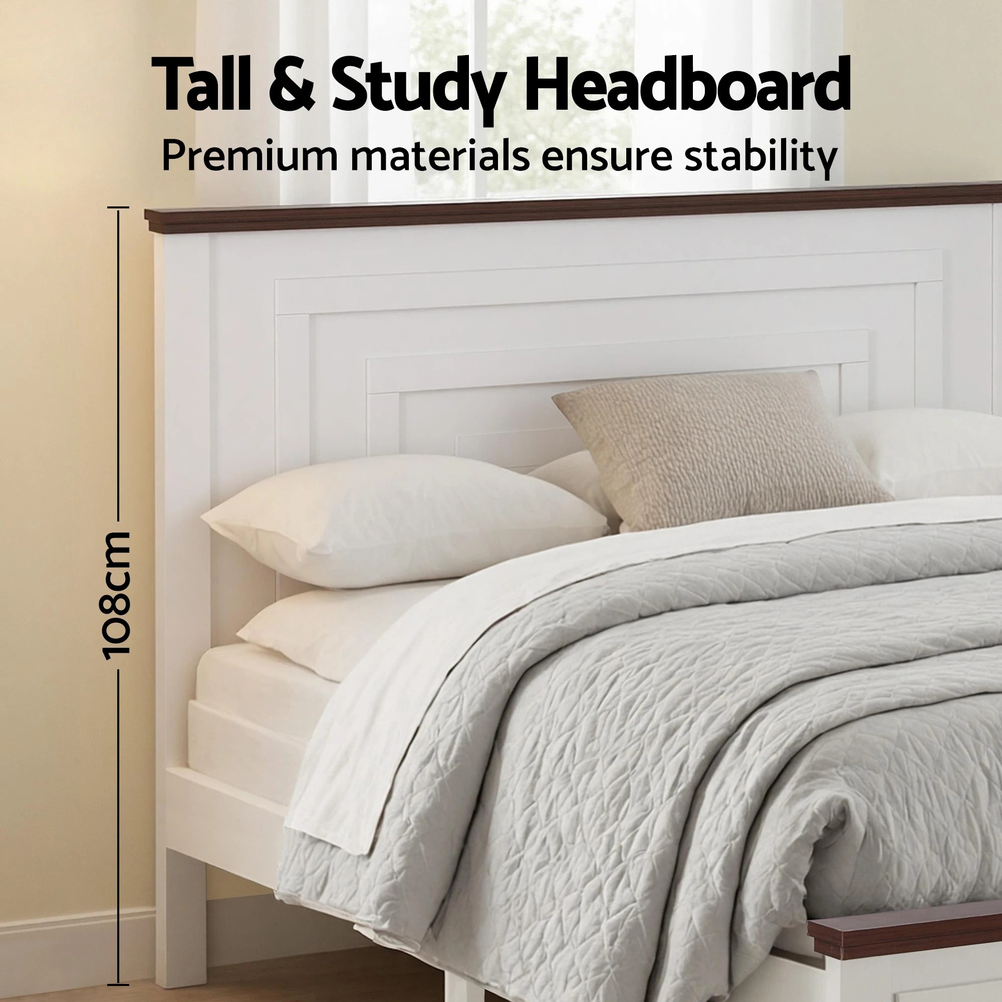 5 Artiss Double Wooden Bed Frame with 2 Drawer Platform Bed with 108cm Solid High Headboard  Bed Base for Bedroom - White, 5 of 7