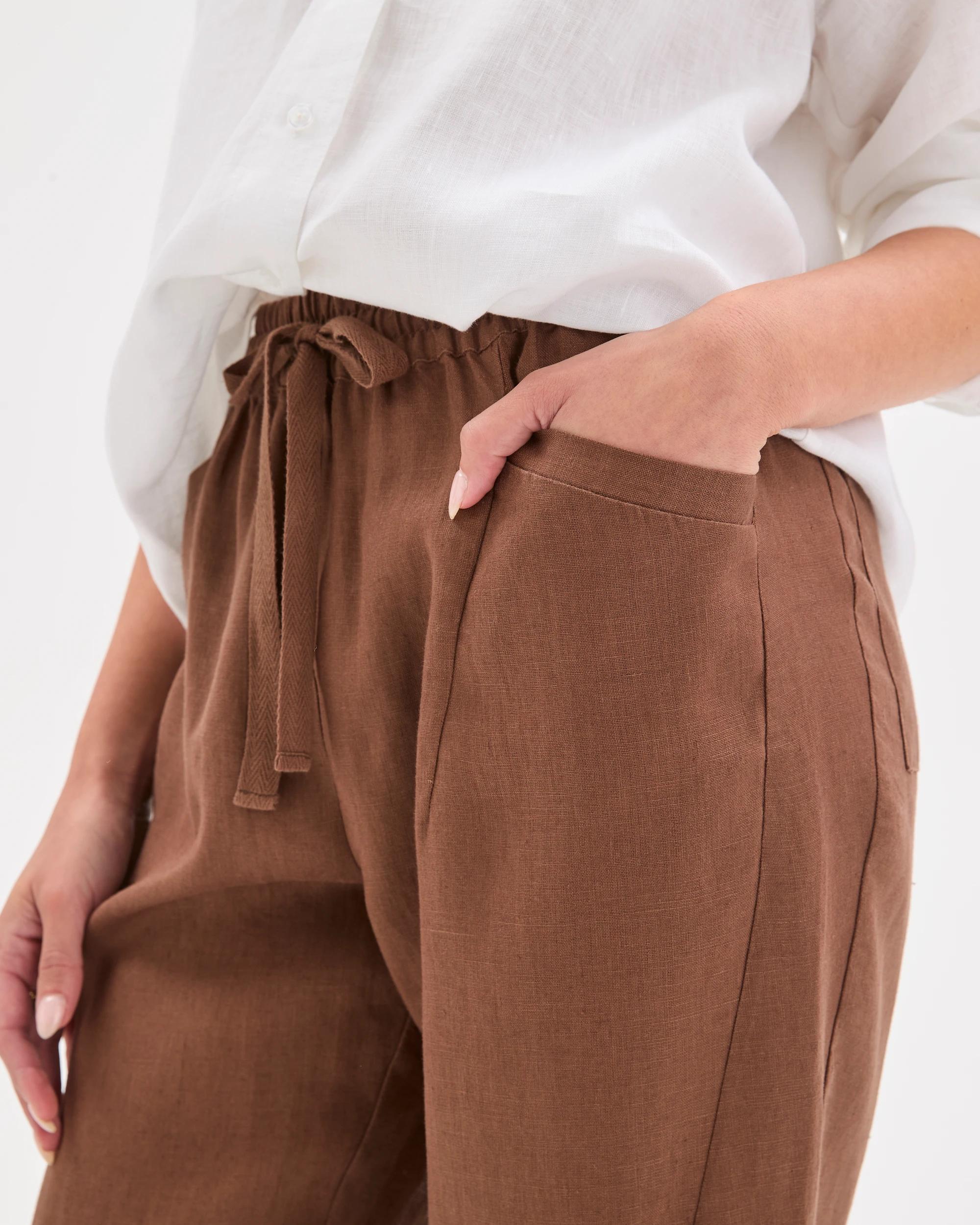 5 Target Petites European Linen Tapered Jogger Pants WARM BROWN, 5 of 6