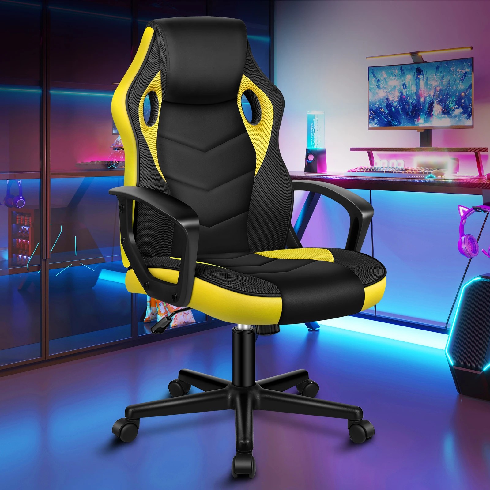 2 Alfordson Gaming Chair Racing Office Executive Computer Seat Work - Yellow, 2 of 9