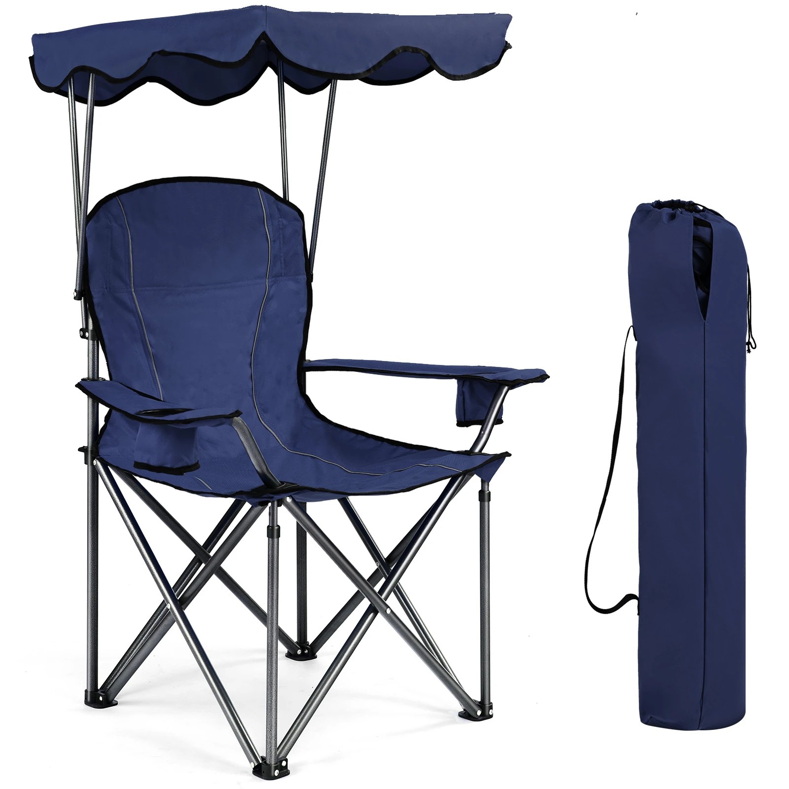 1 Costway Foldable Camping Chair w/Canopy Outdoor Fishing Picnic Beach Armchair - Blue, 1 of 1