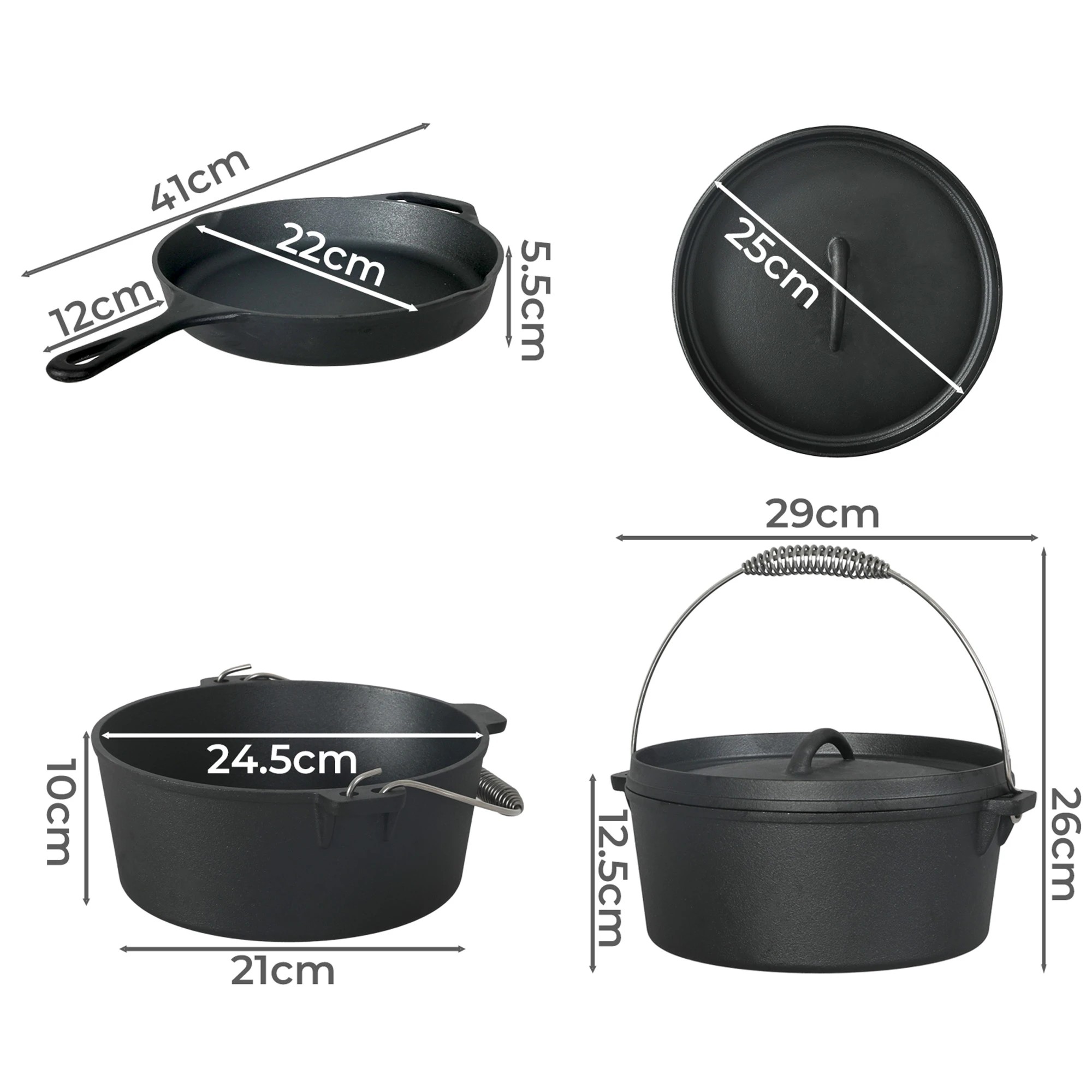 3 Toque 27Cm Cast Iron Frying Pan And Cast Iron Pot Set, 3 of 9