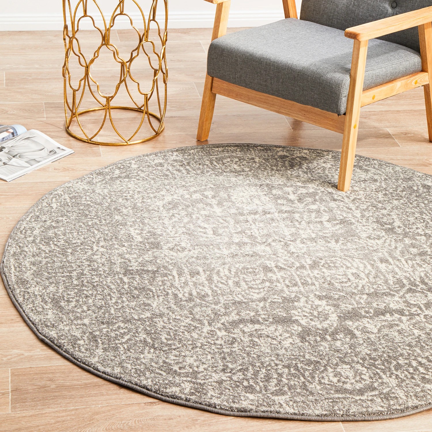 4 Common Ground Rugs Encore 256 240x240cm - Large Round Power Loomed Pet Friendly Rug - Silver, 4 of 9
