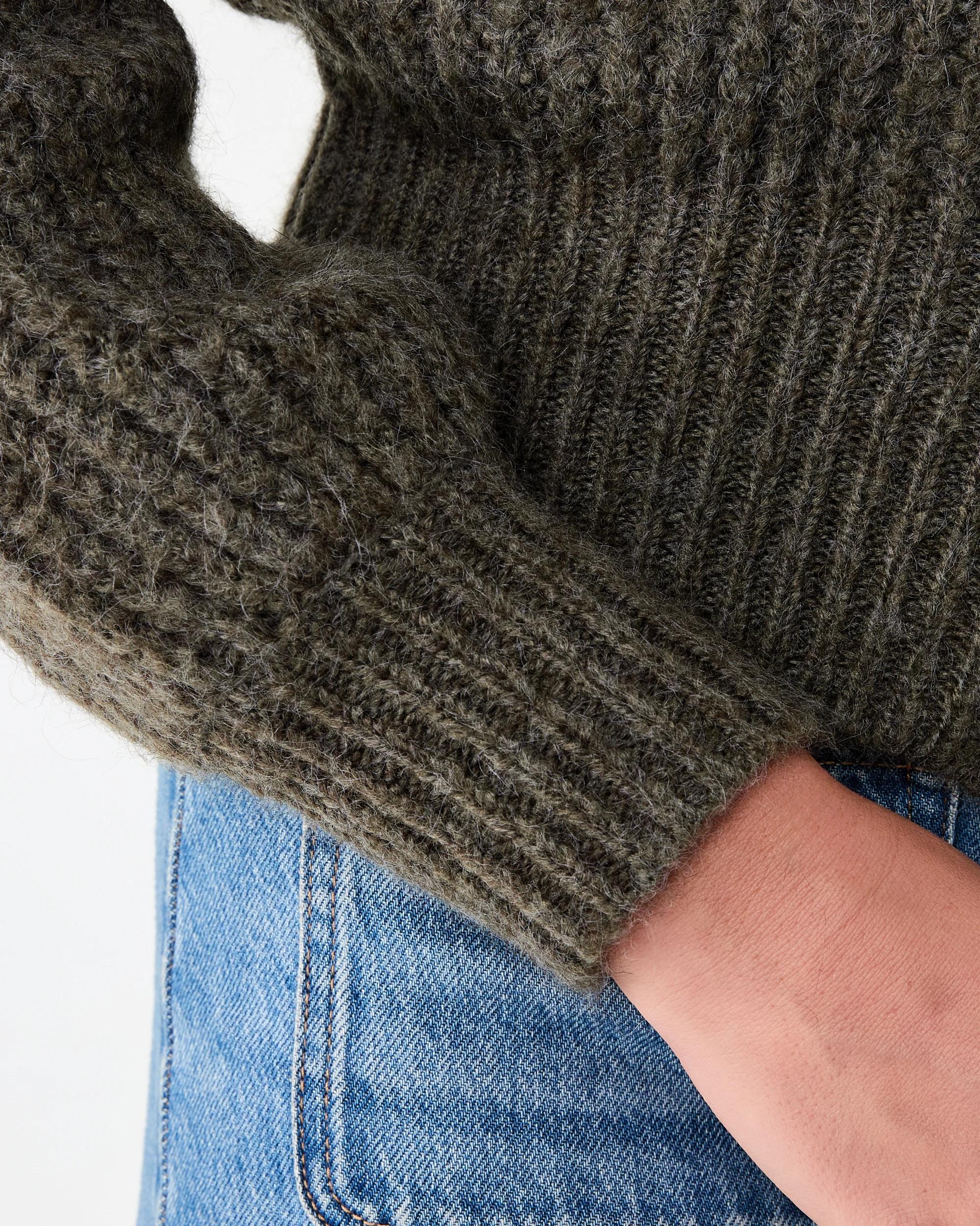 8 Fisherman Rib Knit Bomber Deep Olive, 8 of 8