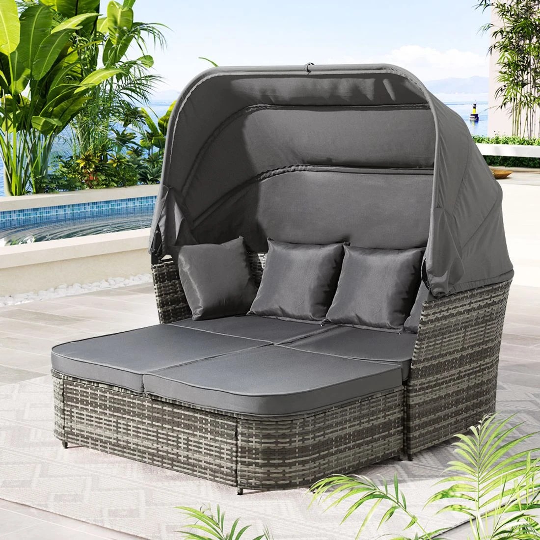 3 Gardeon Outdoor Sun Lounge Setting Patio Furniture Wicker Sofa Garden Day - Grey, 3 of 7