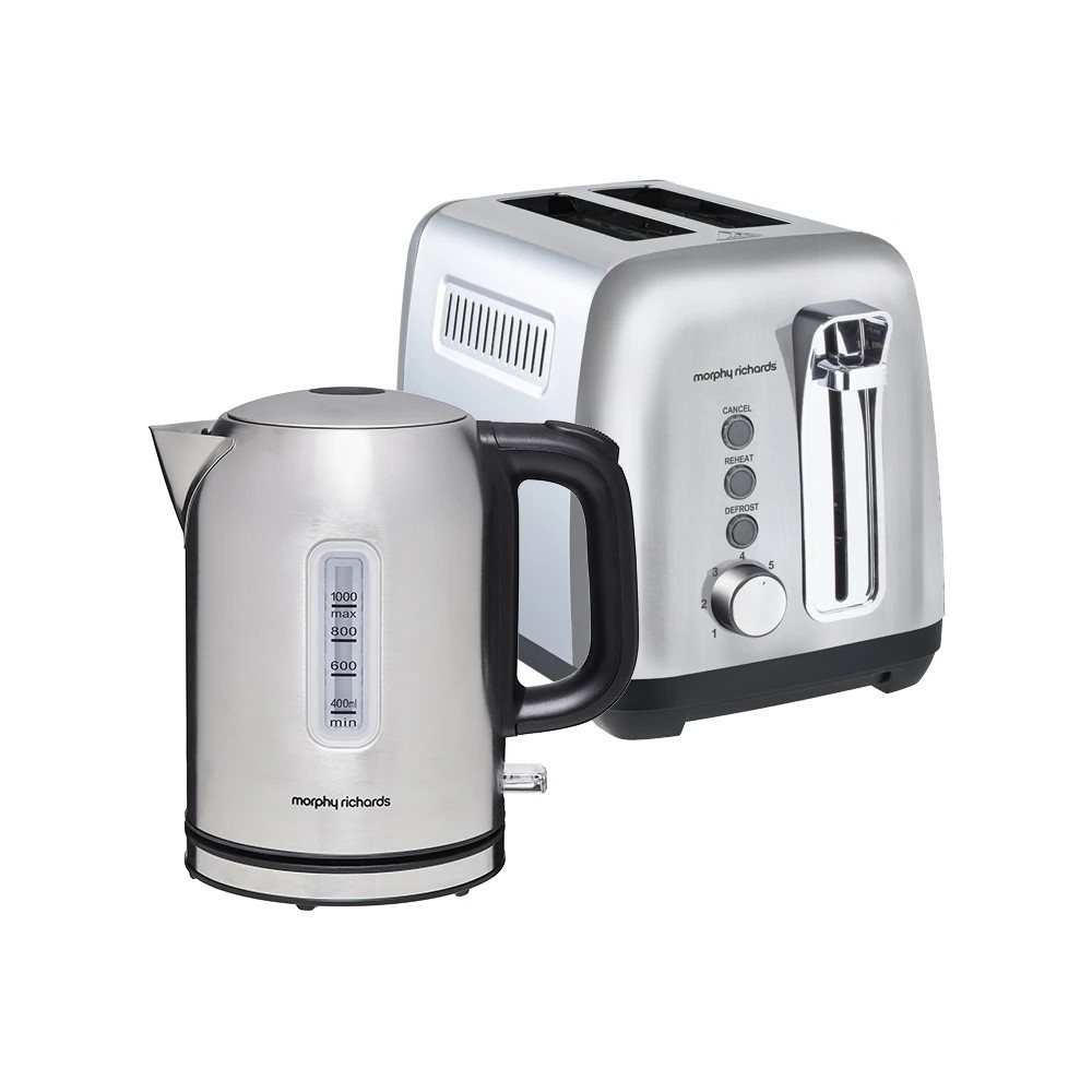 1 Morphy Richards 1L Equip Kettle & 2 Slice Toaster - Silver, 1 of 4