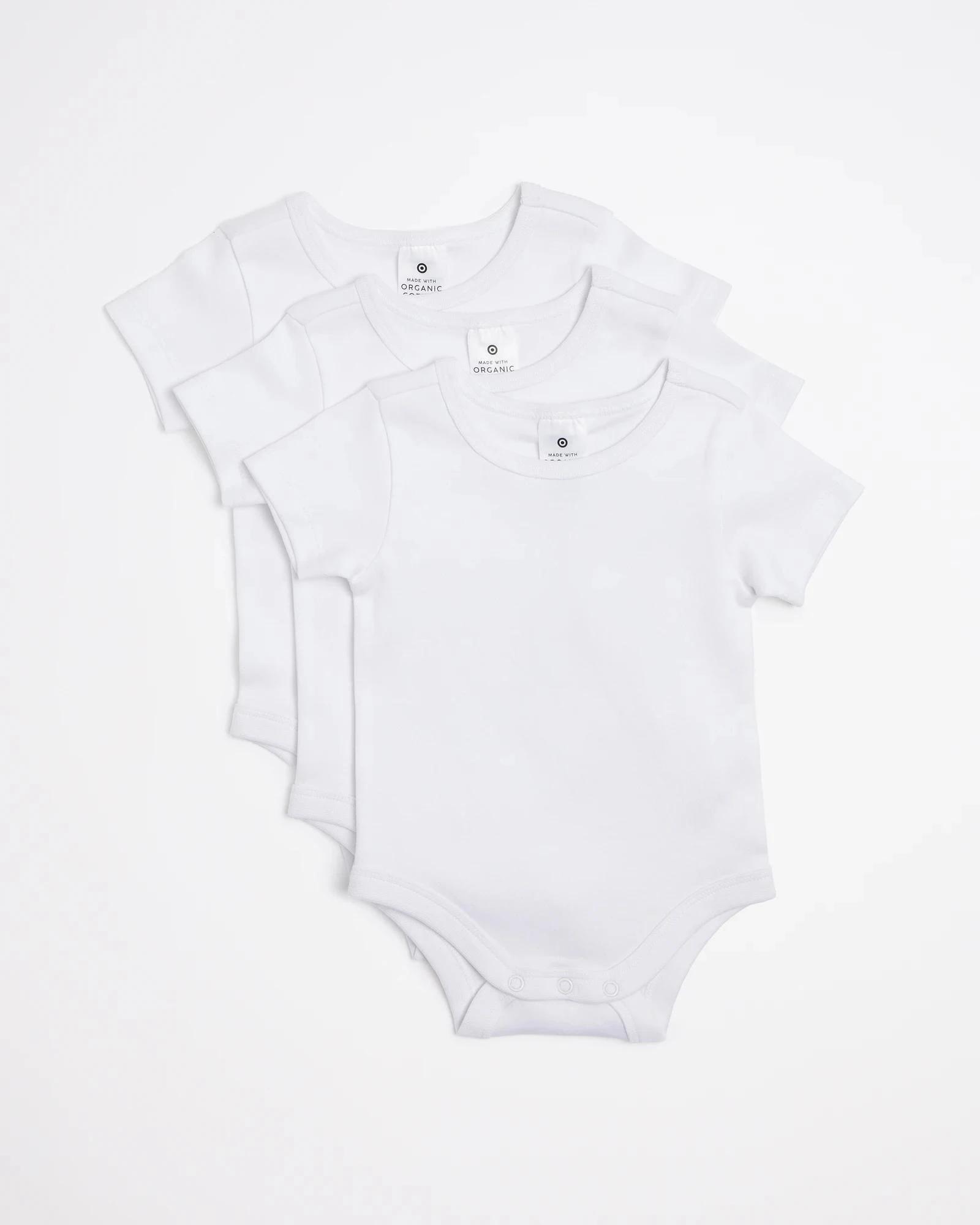 1 Target Baby 3 Pack Baby Organic Cotton Short Sleeve Bodysuits WHITE, 1 of 4
