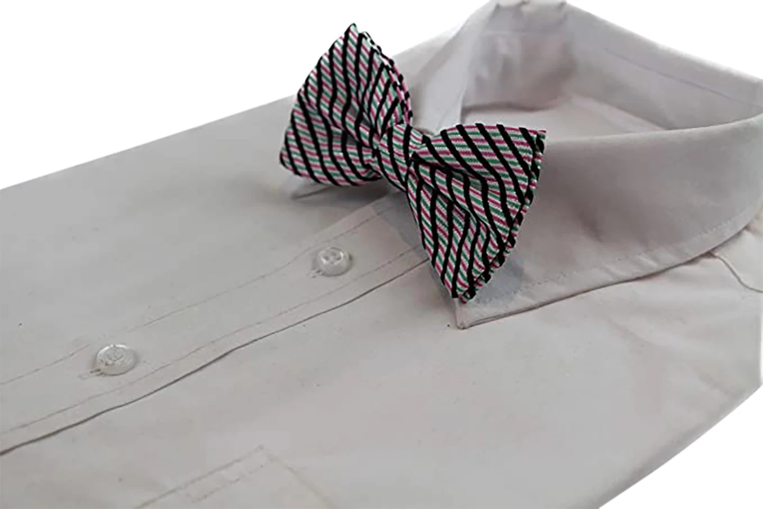 4 Zasel Mens Pink & Green Striped Patterned Cotton Bow Tie - Multi, 4 of 4