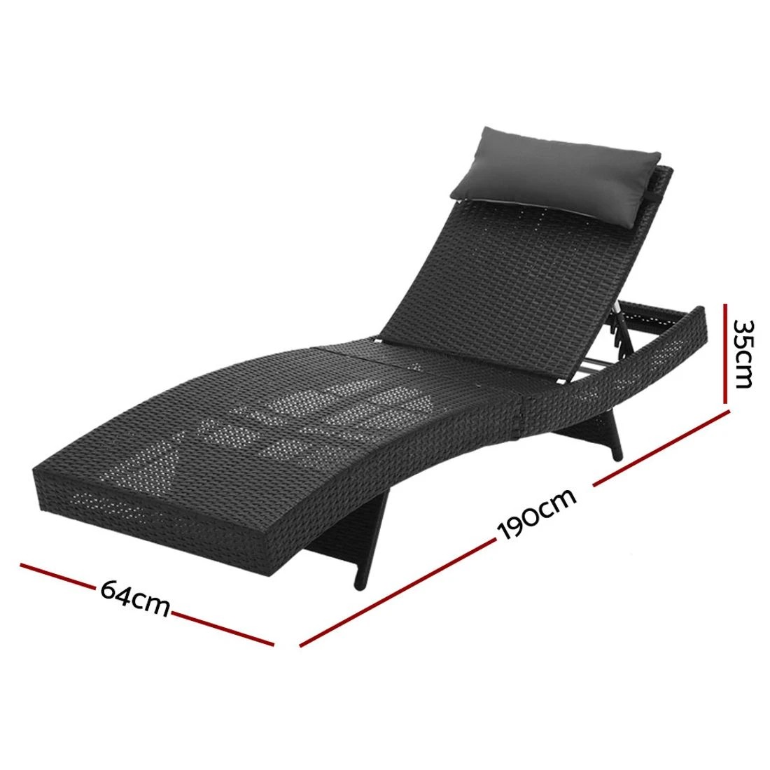 2 Gardeon Sun Lounge Wicker Lounger Outdoor - Black, 2 of 7