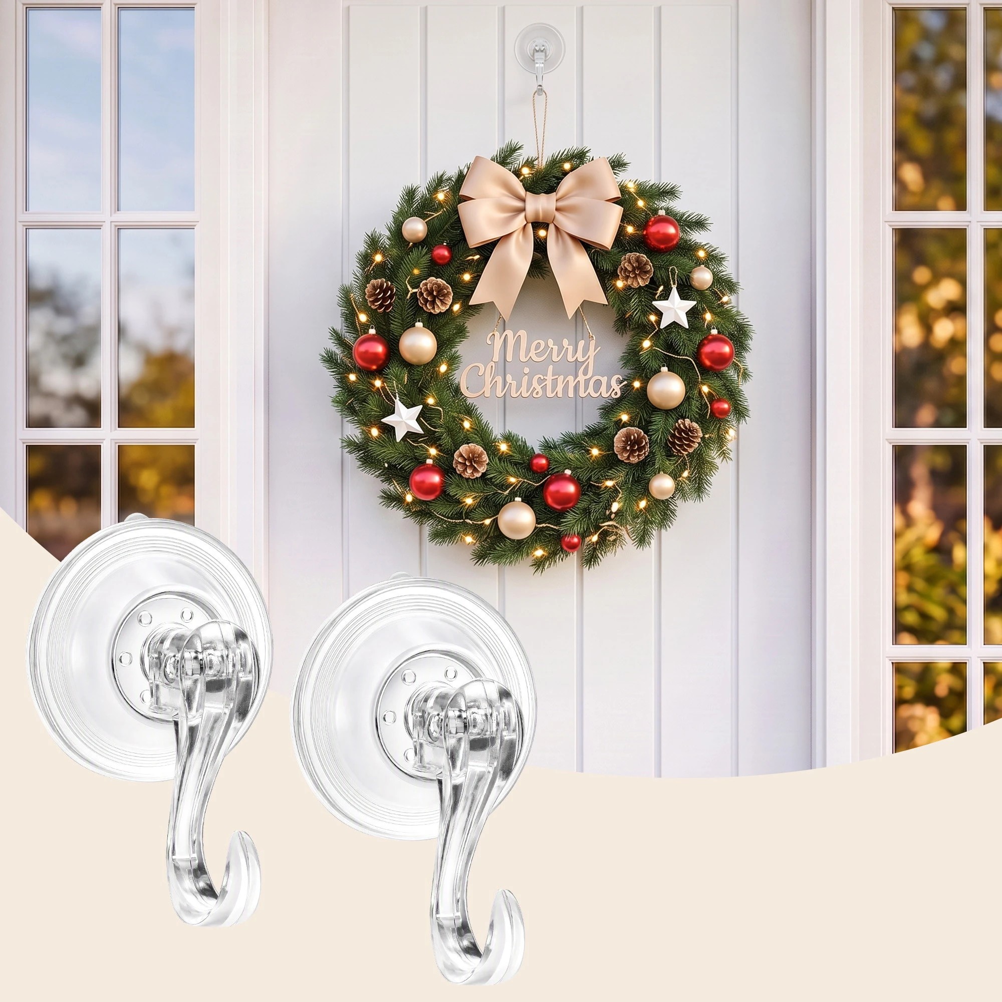 8 Jingle Jollys 2x Suction Cup Hooks Heavy Duty Christmas Wreath Hanger Window 5kg - White, 8 of 8