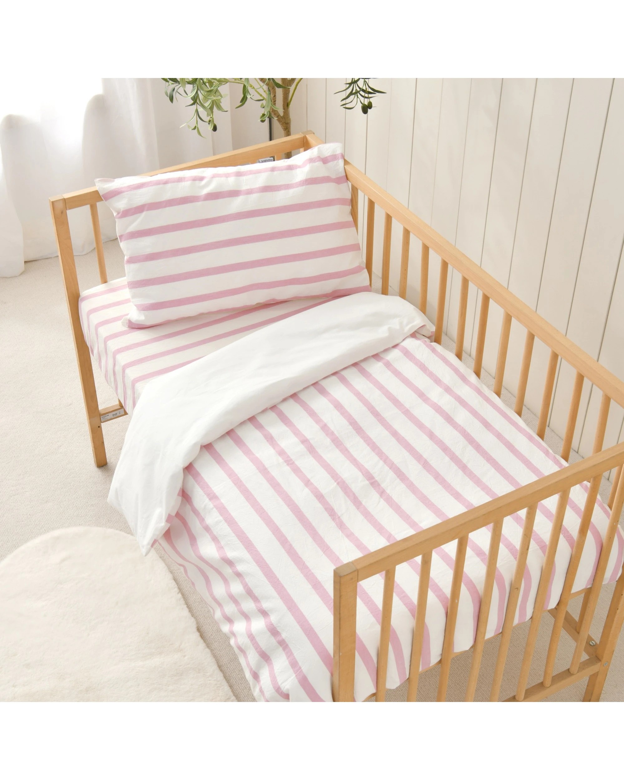 3 Dreamaker Baby Bask Washed Cotton Yarn Dyed Stripe Quilt Cover Set - COT Size - Pink Pearl, 3 of 7