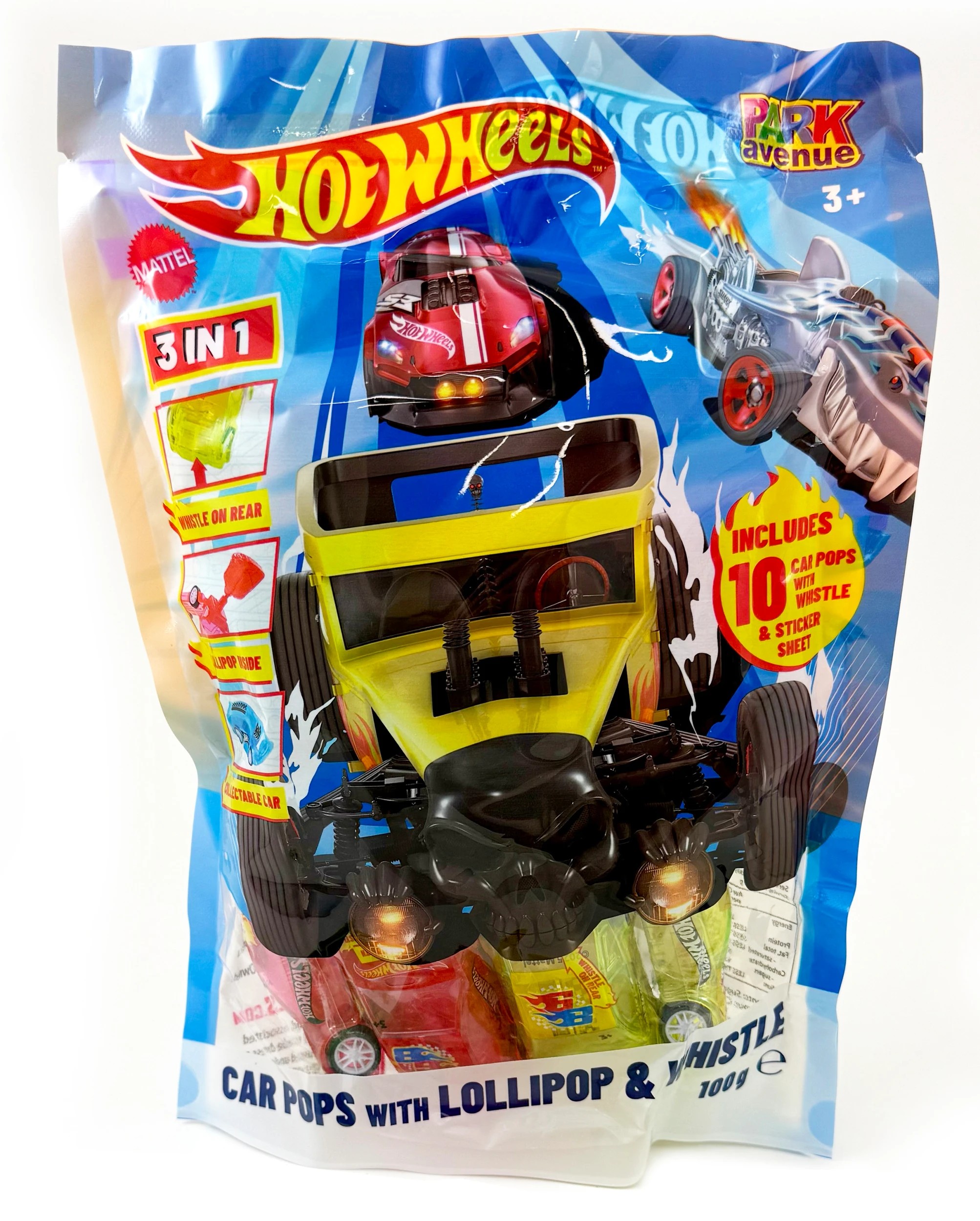 1 Park Avenue Hot Wheels 10 Pack Car Pops With Lollipop & Whistle 100g - Assorted, 1 of 10