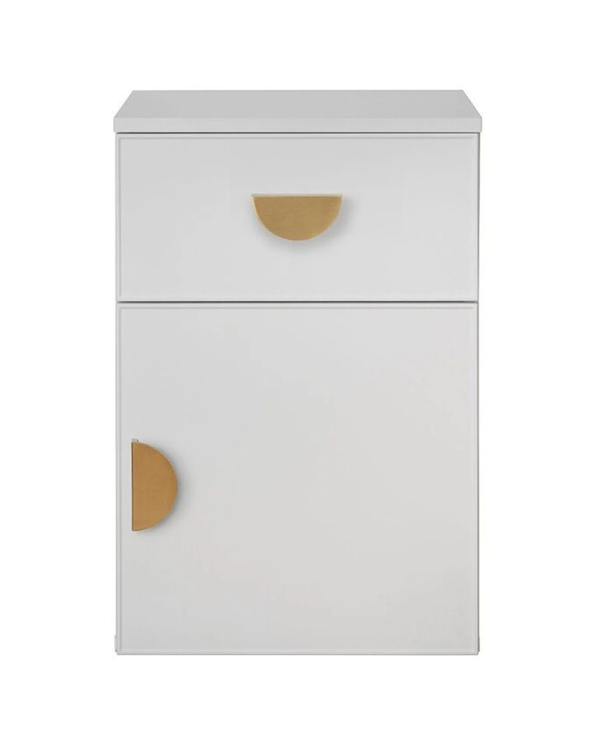 1 European Cabinetry Porto Bedside Table Slim Front Brass Half Moon Handle - White, 1 of 4