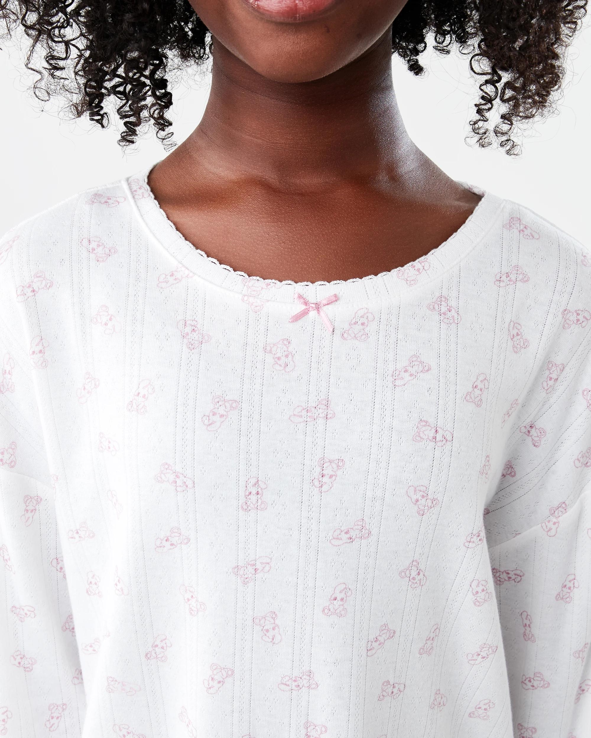 4 Pointelle Long Sleeve Pyjama Set Wht Buny, 4 of 7