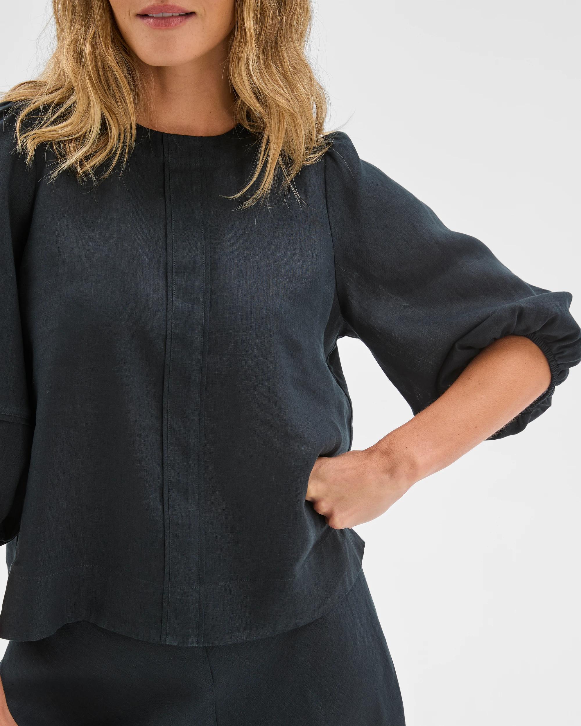 5 Target Woman European Linen Femme Popover Blouse BLACK, 5 of 6