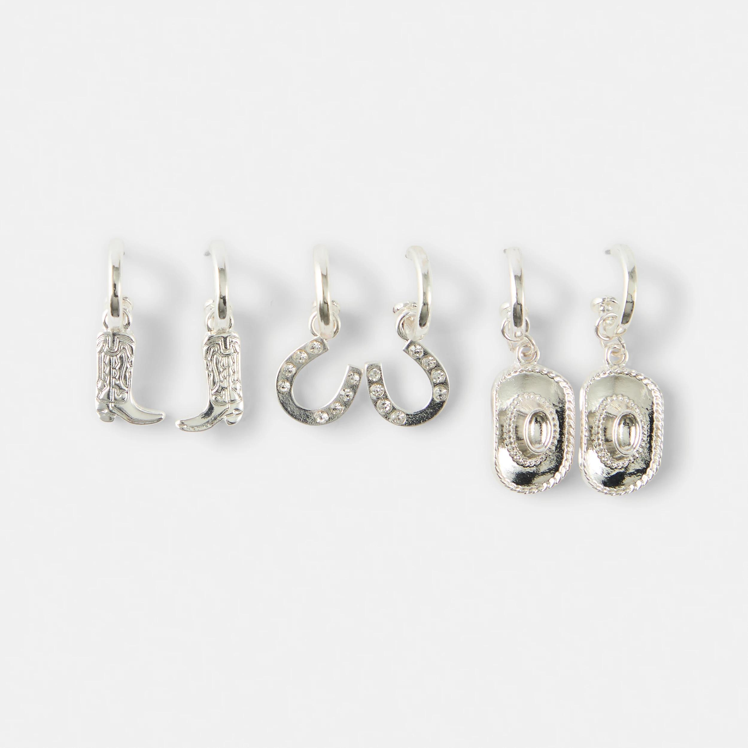 1 3 Pack Western Earrings - Silver Tone SILVER, 1 of 9
