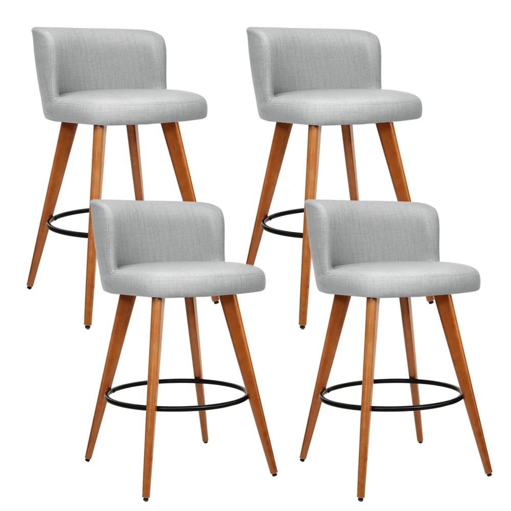 1 Artiss 4x Bar Stools Linen Padded Wooden - Grey, 1 of 6