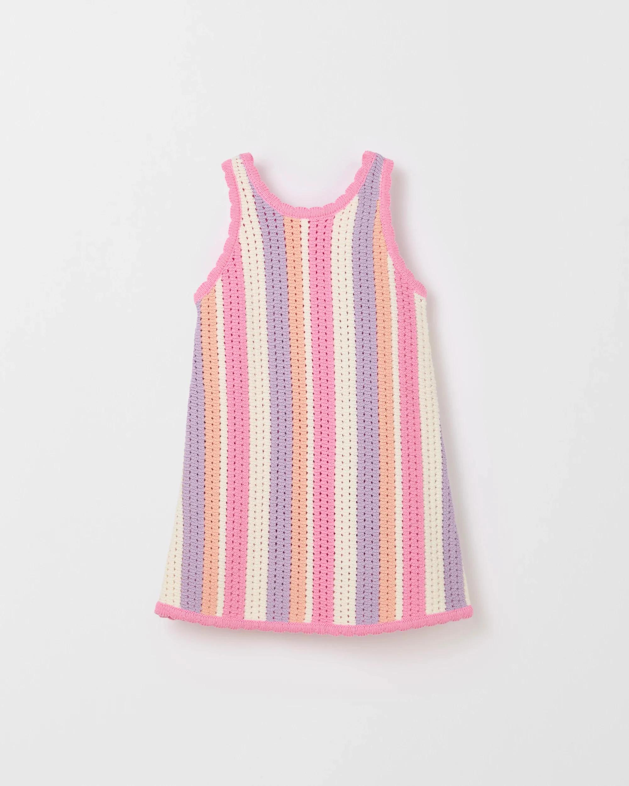 6 Target Kids Australian Cotton Blend Fashion Crochet Knit Dress MULTI STRIPE RAINBOW, 6 of 7