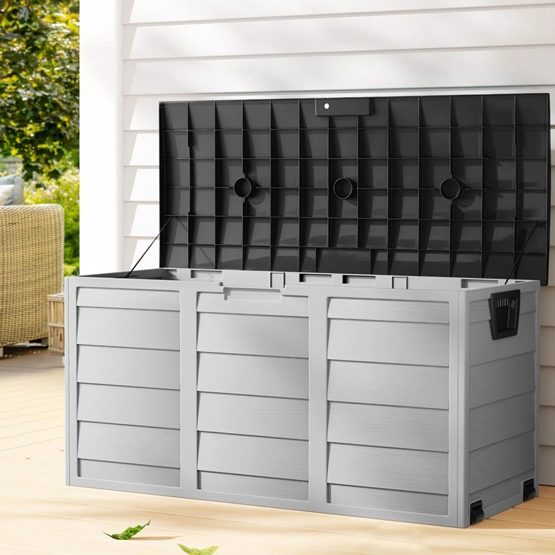 3 Gardeon Outdoor Storage Box 290L Lockable Organiser Garden Deck Shed Tool - Black, 3 of 8